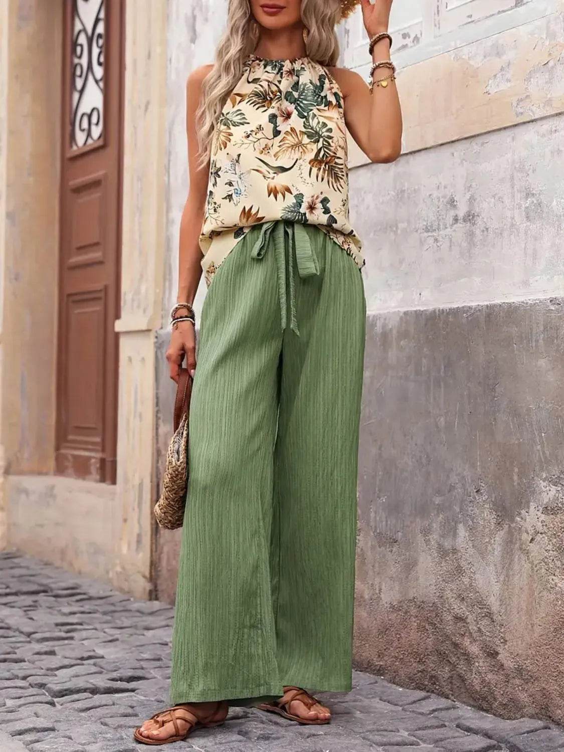 Printed Tank Top and Wide Leg Pants Set - Ultim8 Designs 4 U