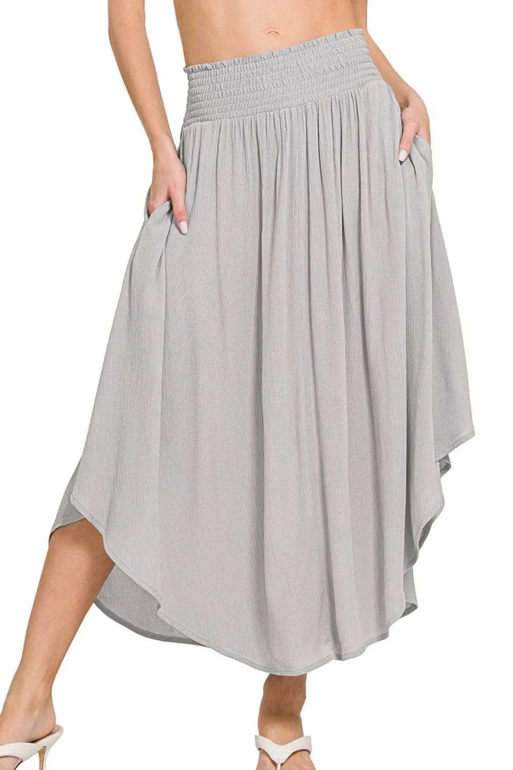 Zenana Woven Crinkle Smocked Waist Maxi Skirt W Pockets - Ultim8 Designs 4 U