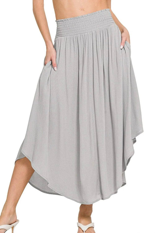 Zenana Woven Crinkle Smocked Waist Maxi Skirt W Pockets - Ultim8 Designs 4 U