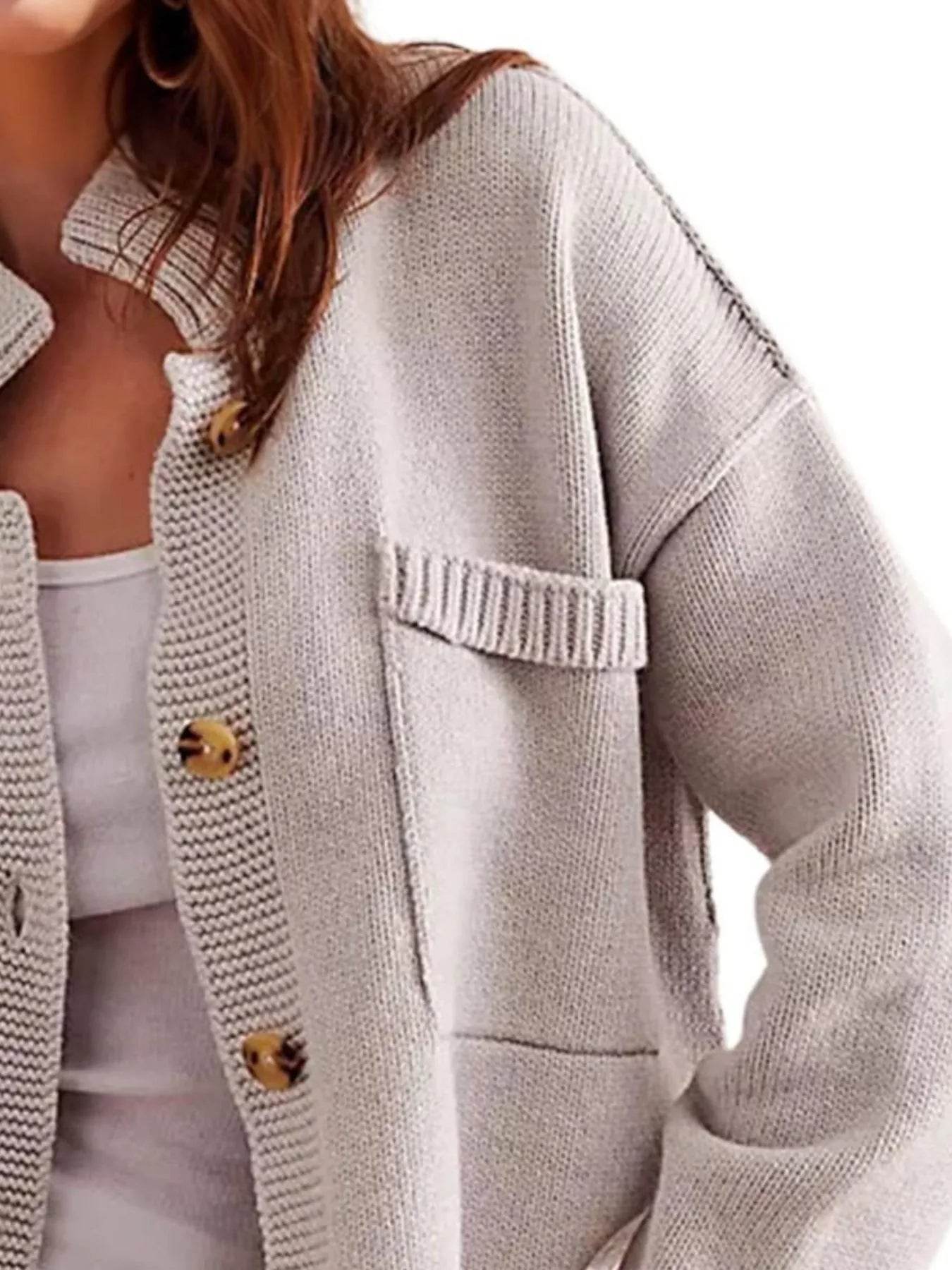 Ribbed Hem Button Up Cardigan - Ultim8 Designs 4 U