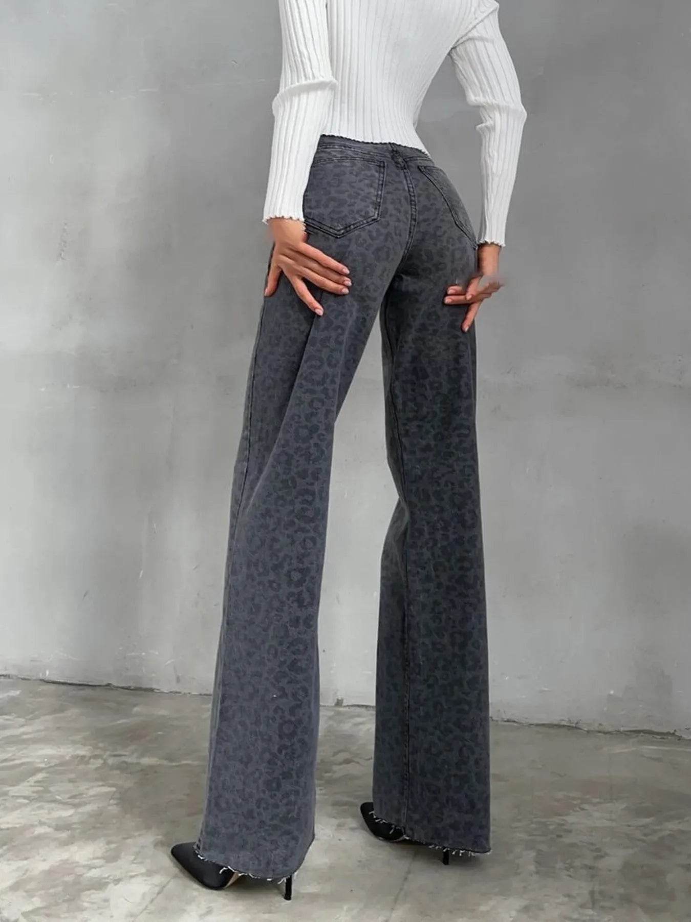 High-Waisted Leopard Print Flare Jeans - Ultim8 Designs 4 U