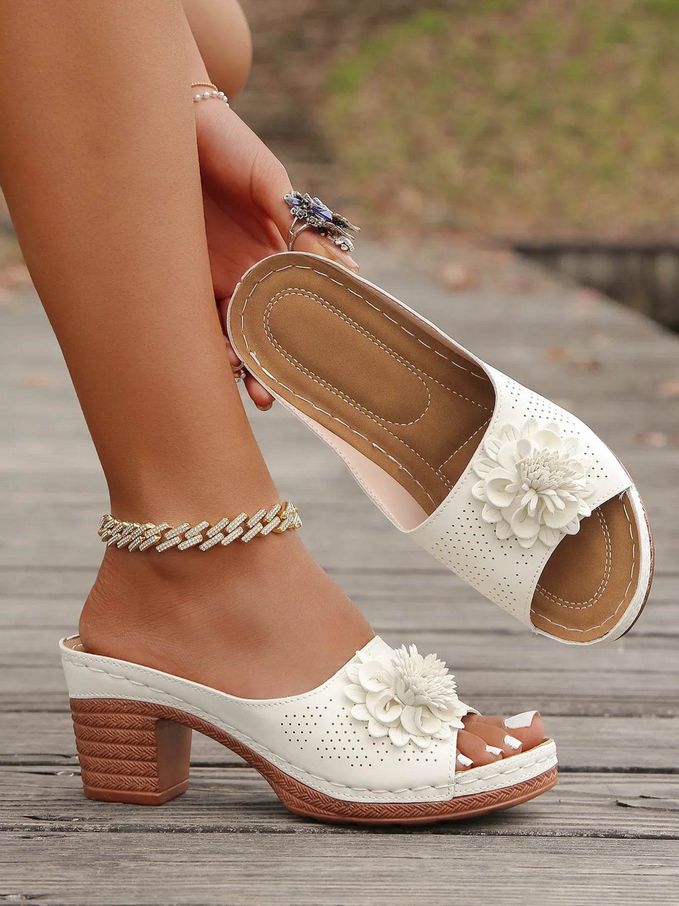 Flower Block Heels Sandals - Ultim8 Designs 4 U