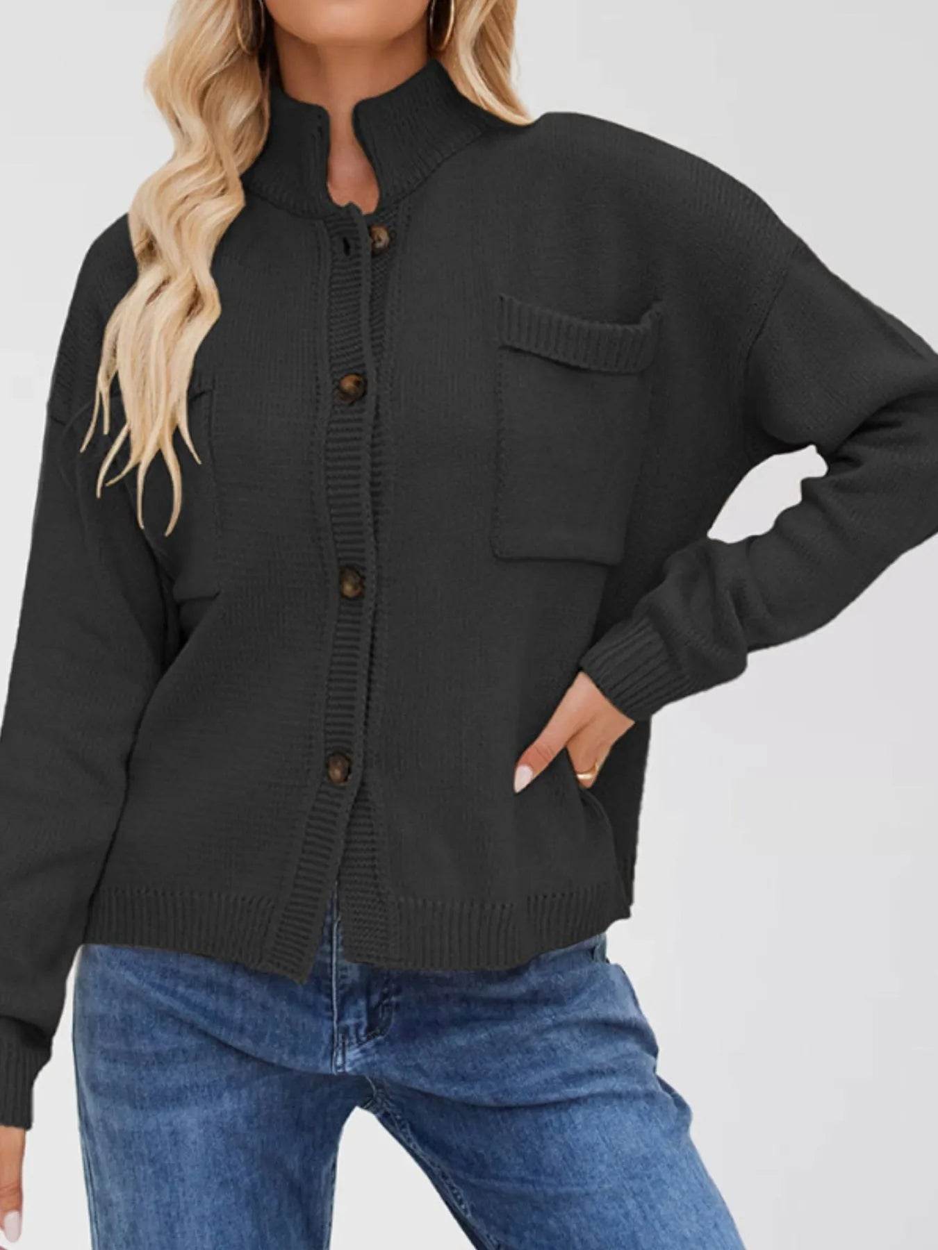 Ribbed Hem Button Up Cardigan - Ultim8 Designs 4 U