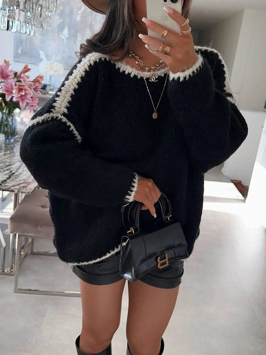 Contrast Trim Oversized Sweater - Ultim8 Designs 4 U