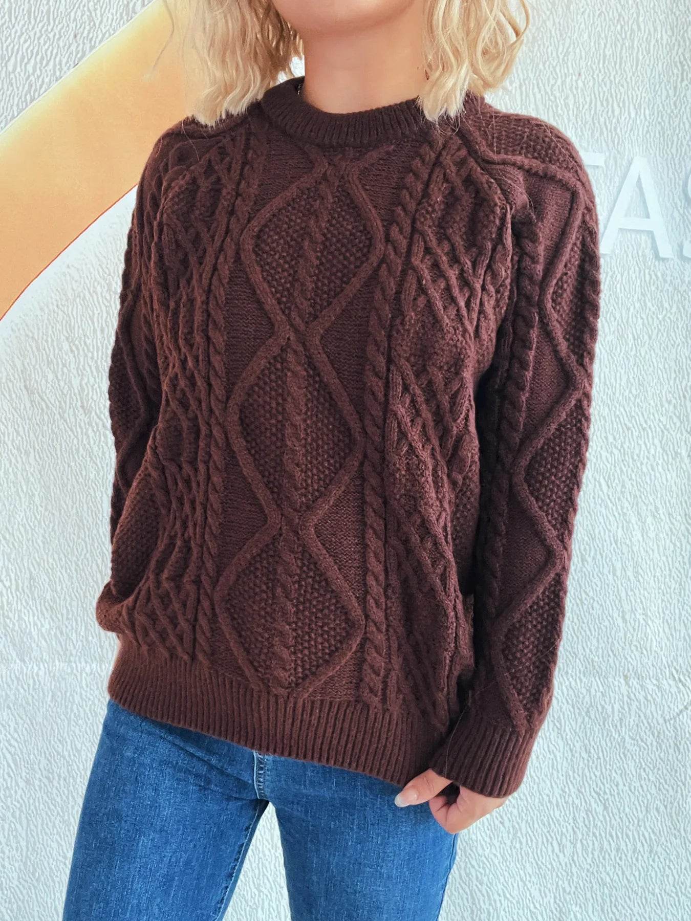 Cable Knit Long Sleeve Sweater - Ultim8 Designs 4 U