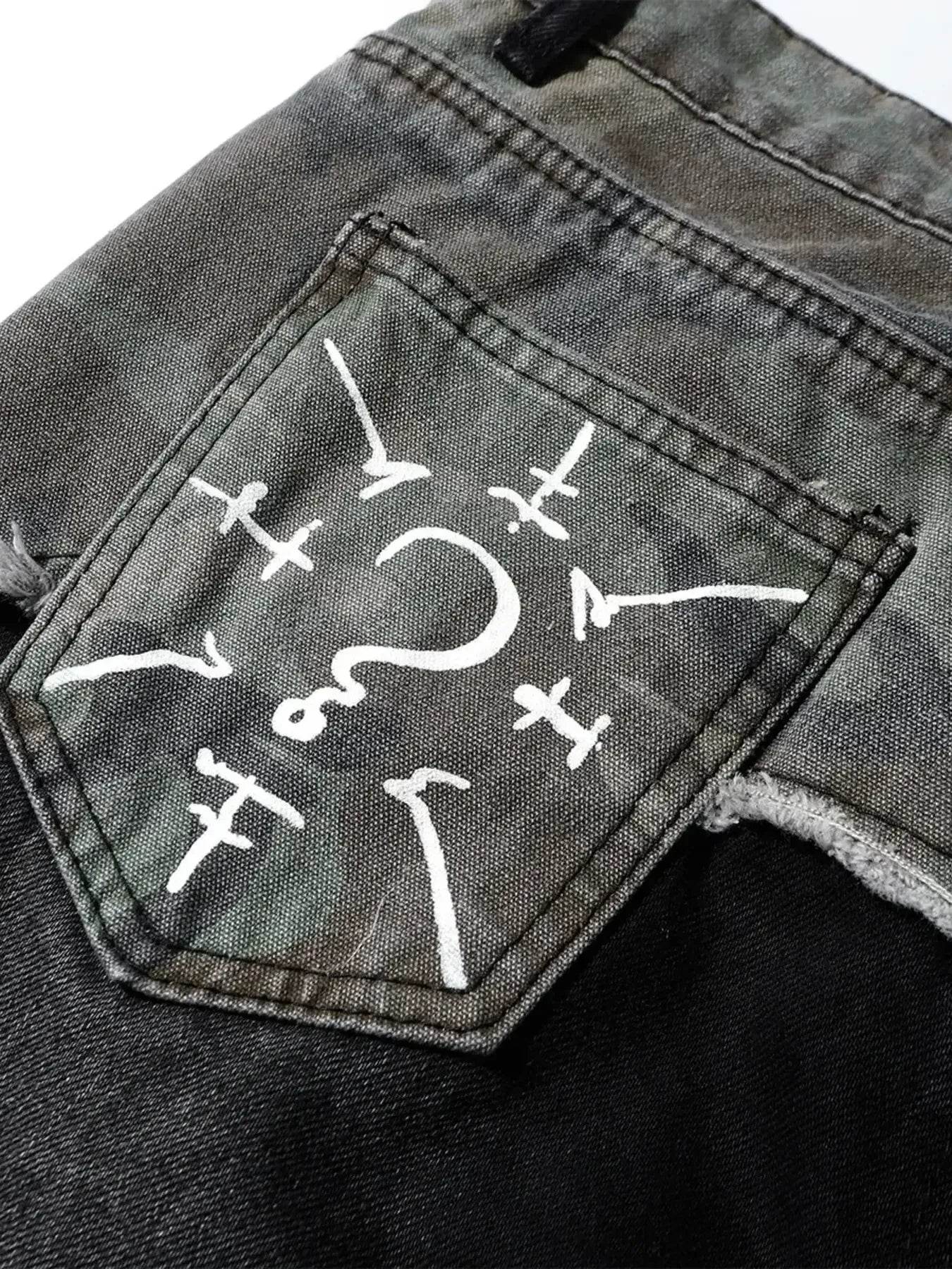 Men's Plus Size Distressed Bootcut Contrast Jeans with Raw Hem - Ultim8 Designs 4 U