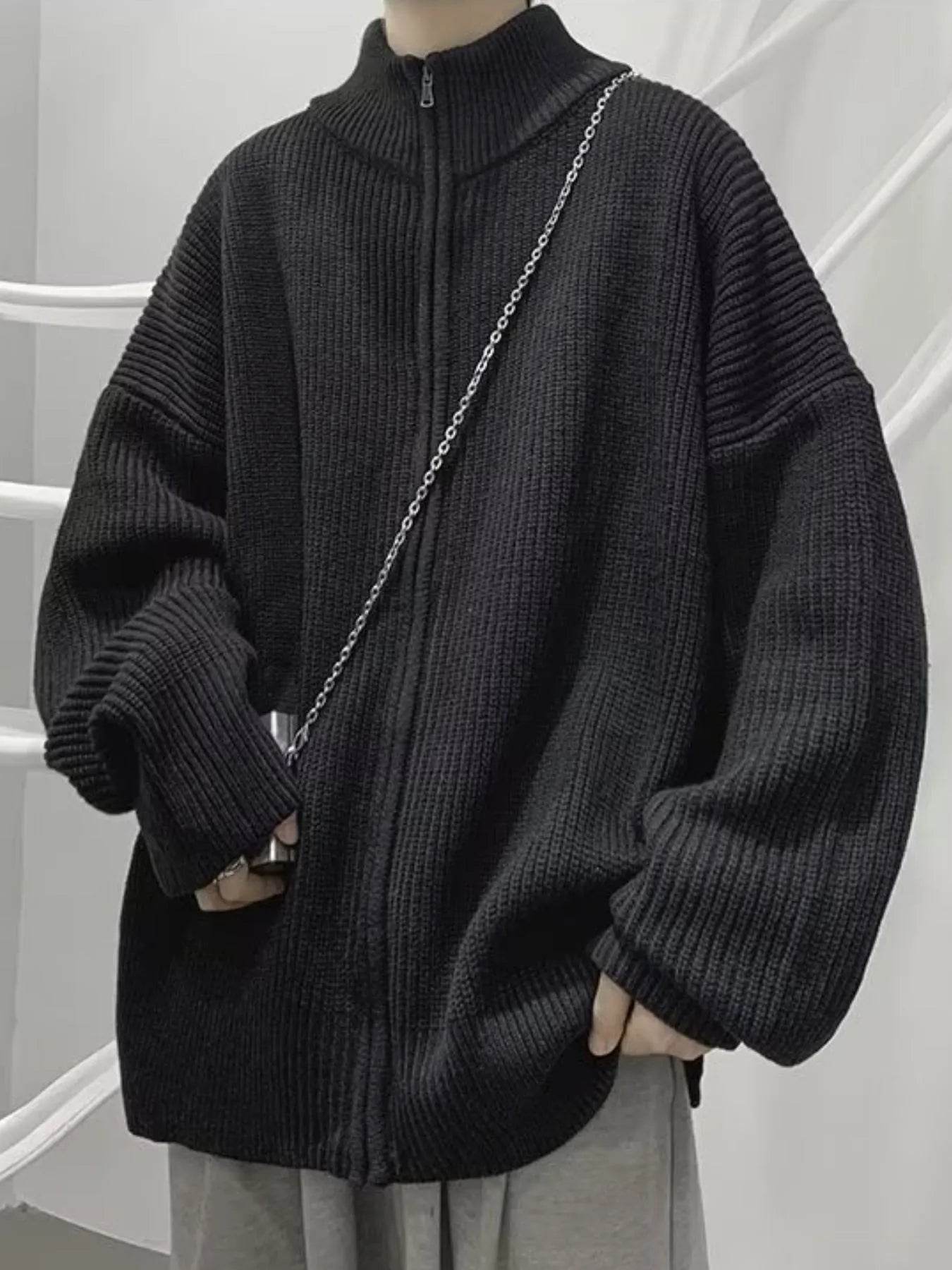 Men's Oversized Ribbed Zip-Up Sweater Cardigan - Ultim8 Designs 4 U