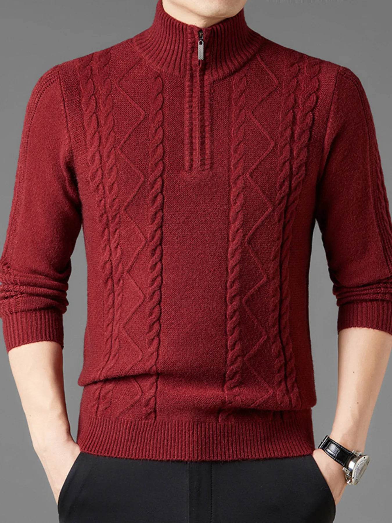 Men's Plus Size Cable Knit Quarter-Zip Sweater - Ultim8 Designs 4 U