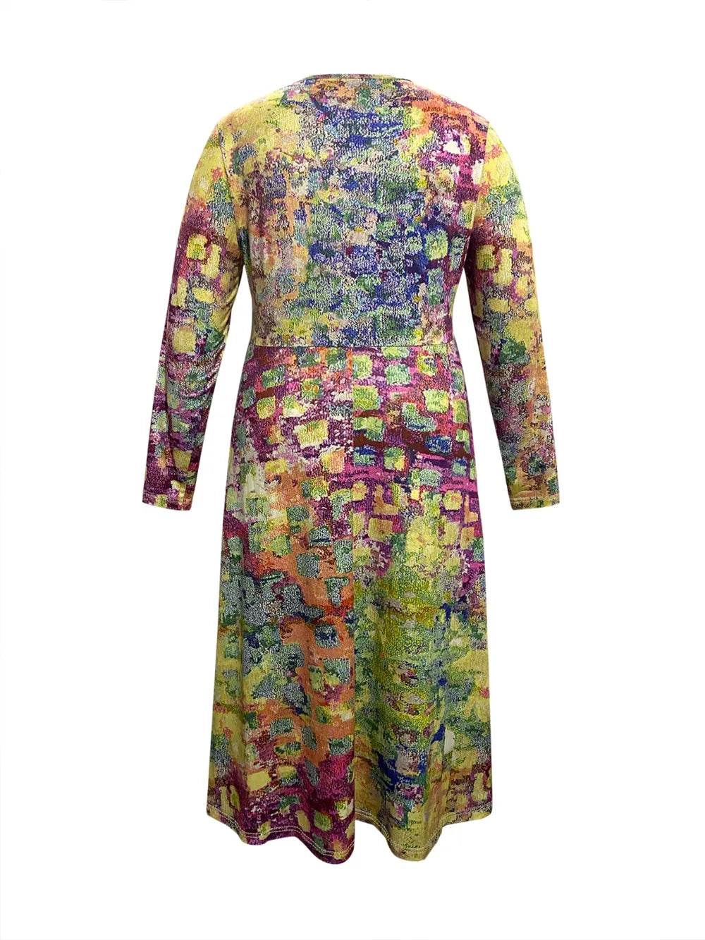 Plus Size Printed Round Neck Long Sleeve Dress - Ultim8 Designs 4 U