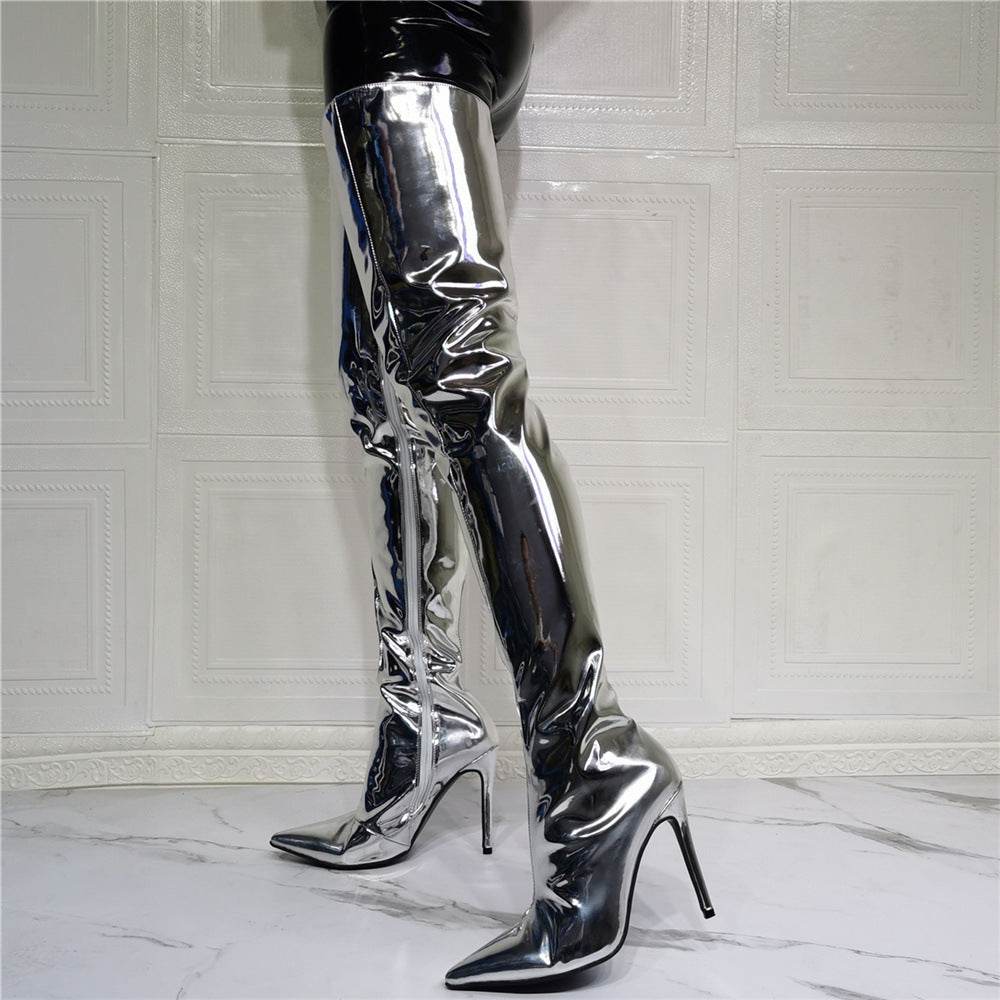 Silver Patent Leather Above Knee Size - Ultim8 Designs 4 U