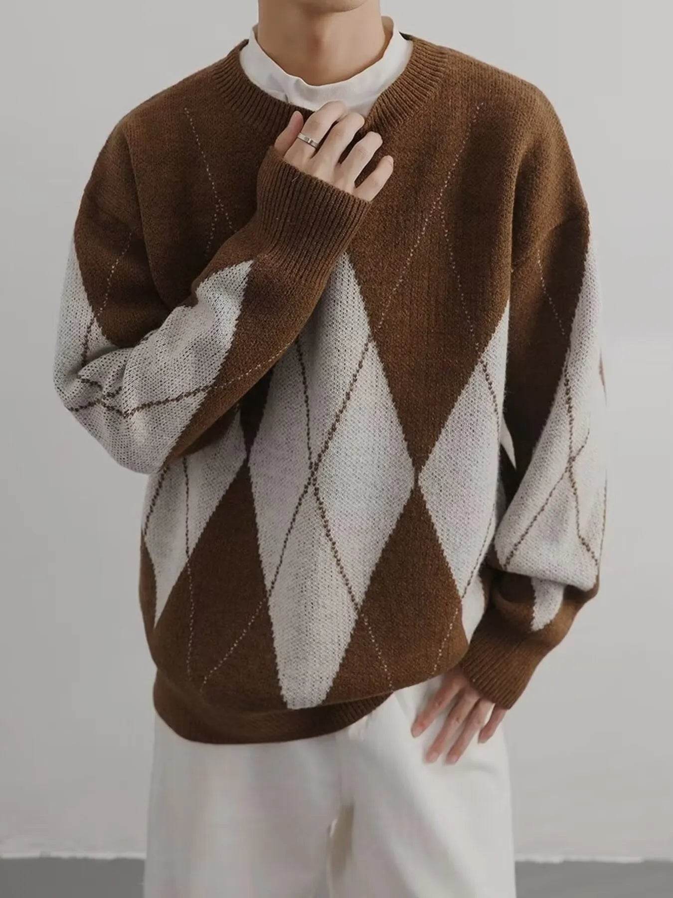 Men's Argyle Pattern Oversized Sweater - Ultim8 Designs 4 U