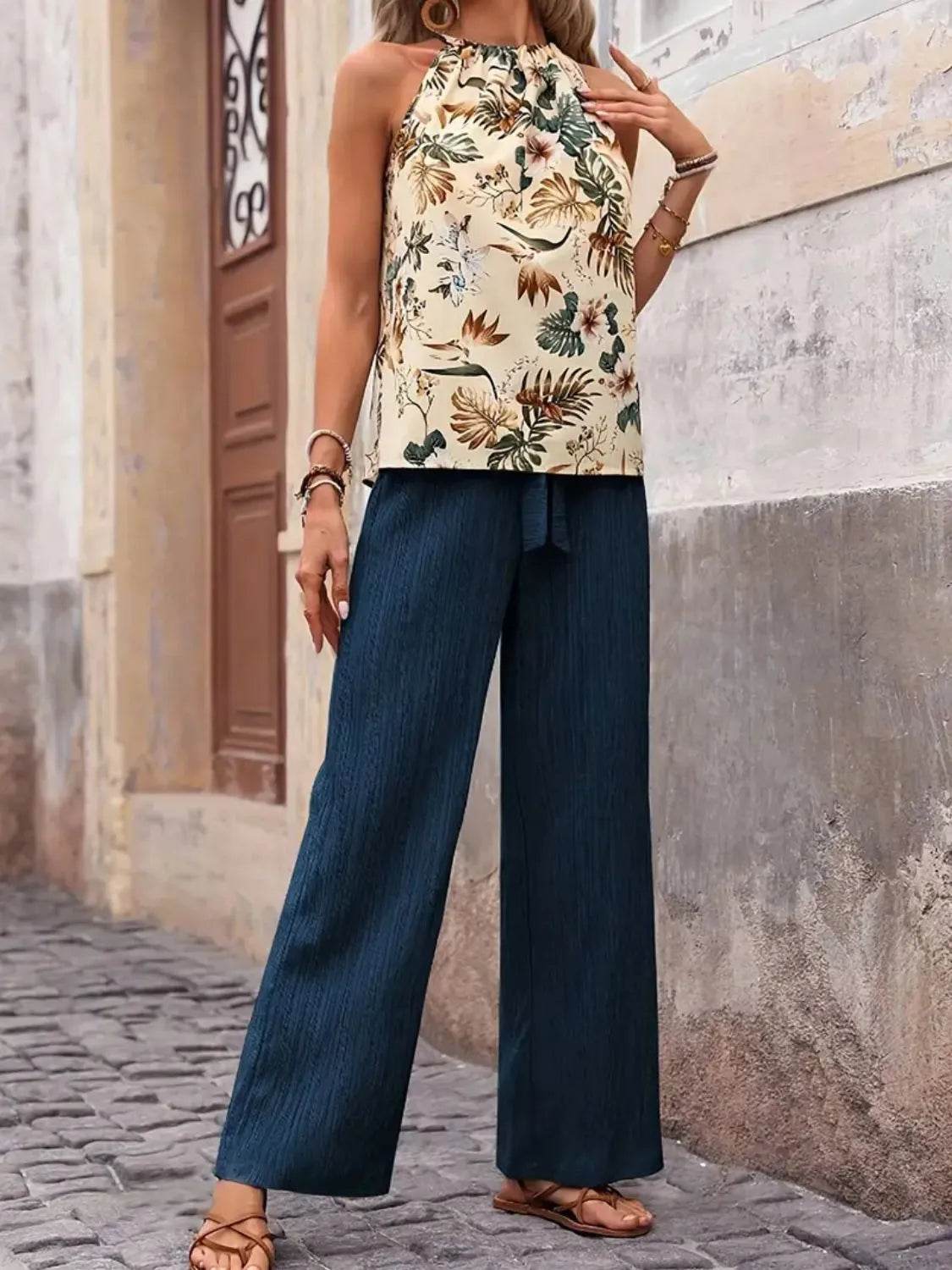 Printed Tank Top and Wide Leg Pants Set - Ultim8 Designs 4 U