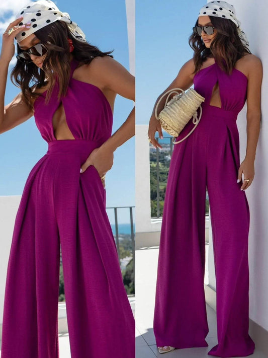 Wide Leg Cutout Halter Neck Jumpsuit - Ultim8 Designs 4 U