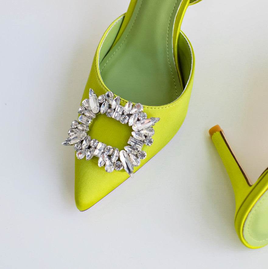 Temperament Snow Diamond Rhinestone Satin Leather Mid Heel - Ultim8 Designs 4 U