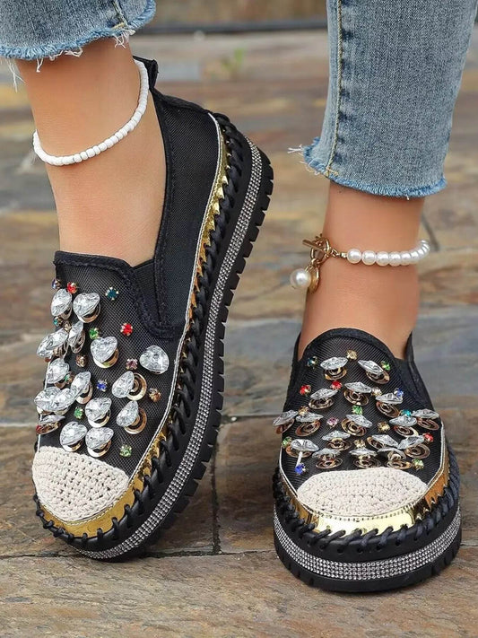 Rhinestone Embellished Platform Loafers - Ultim8 Designs 4 U