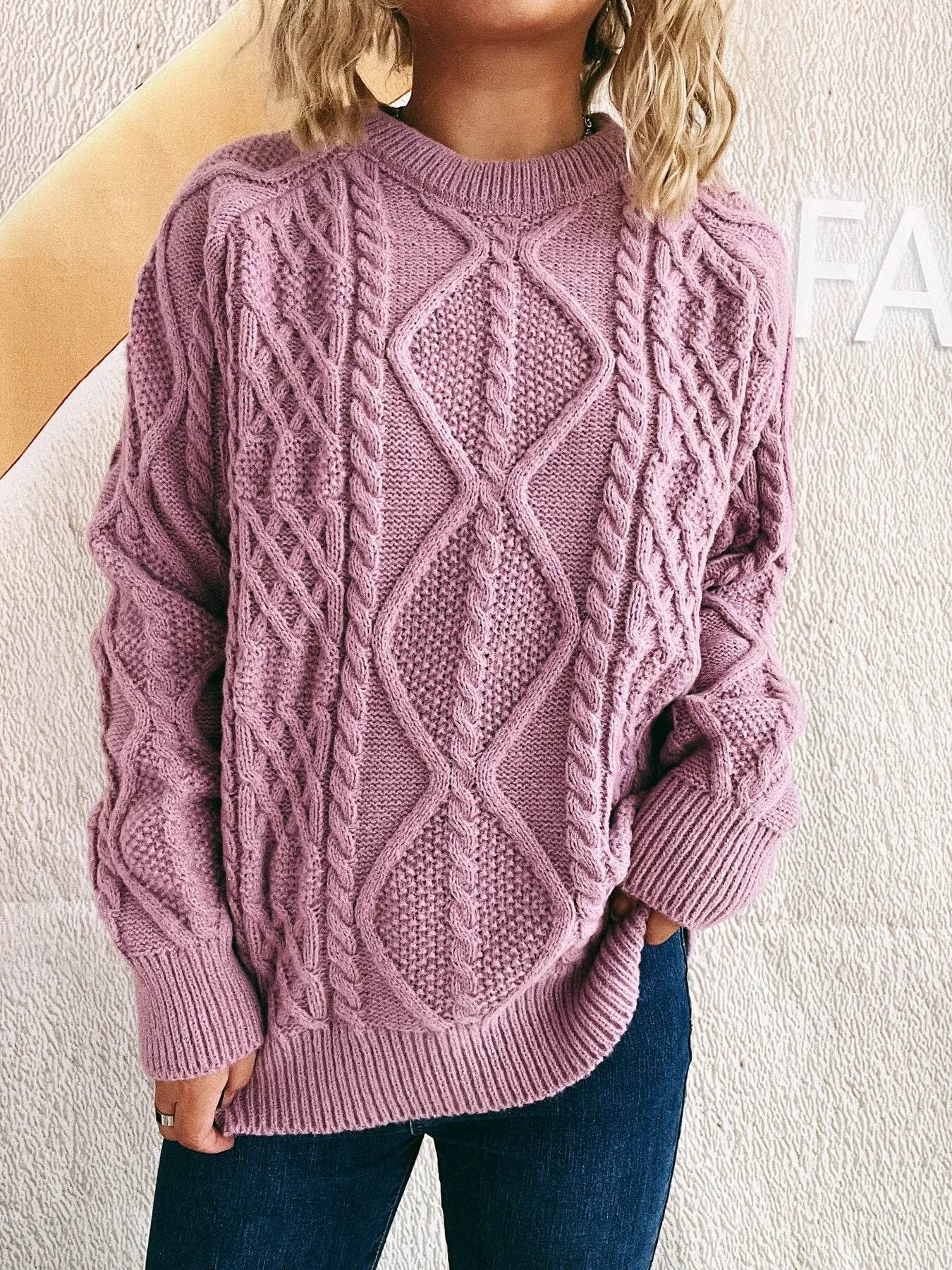 Cable Knit Long Sleeve Sweater - Ultim8 Designs 4 U