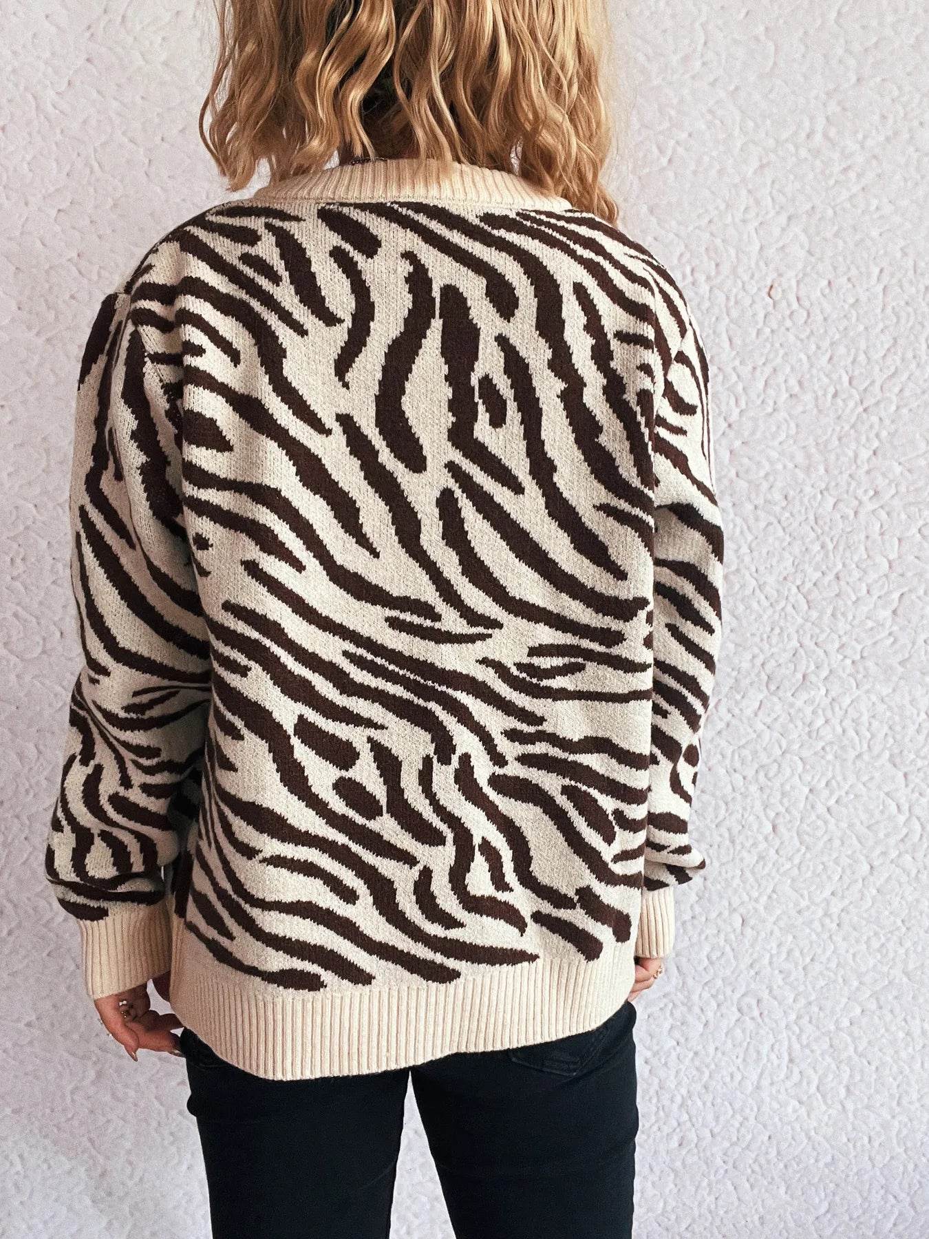 Zebra Print Zip Up Cardigan - Ultim8 Designs 4 U