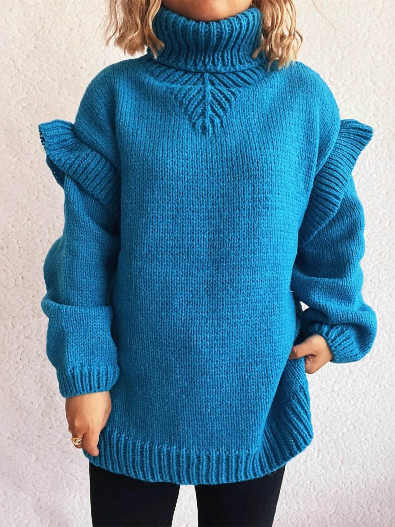Ruffled Turtleneck Long Sleeve Sweater - Ultim8 Designs 4 U