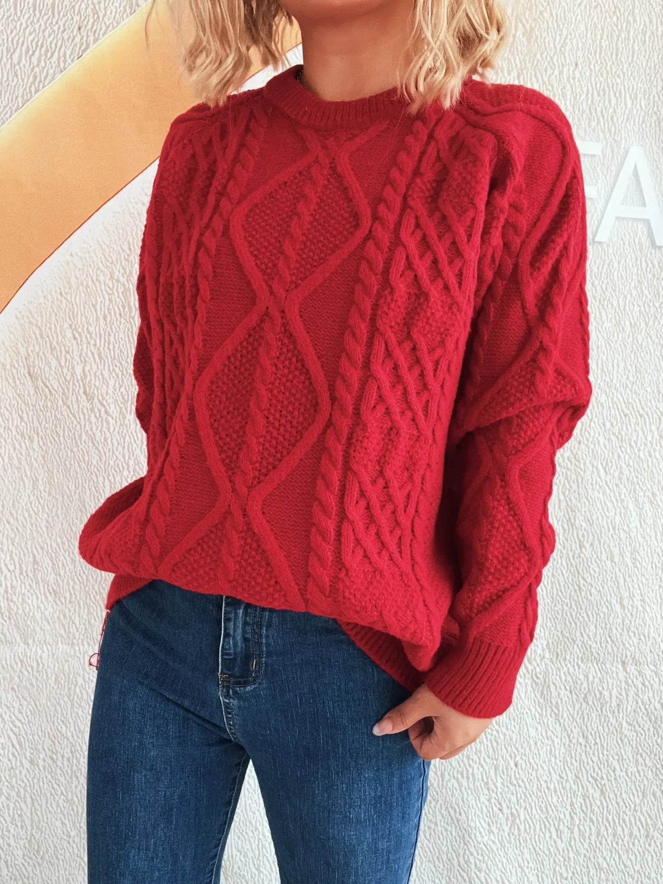 Cable Knit Long Sleeve Sweater - Ultim8 Designs 4 U