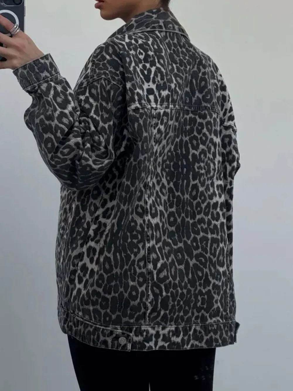 Leopard Button Up Long Sleeve Denim Top - Ultim8 Designs 4 U