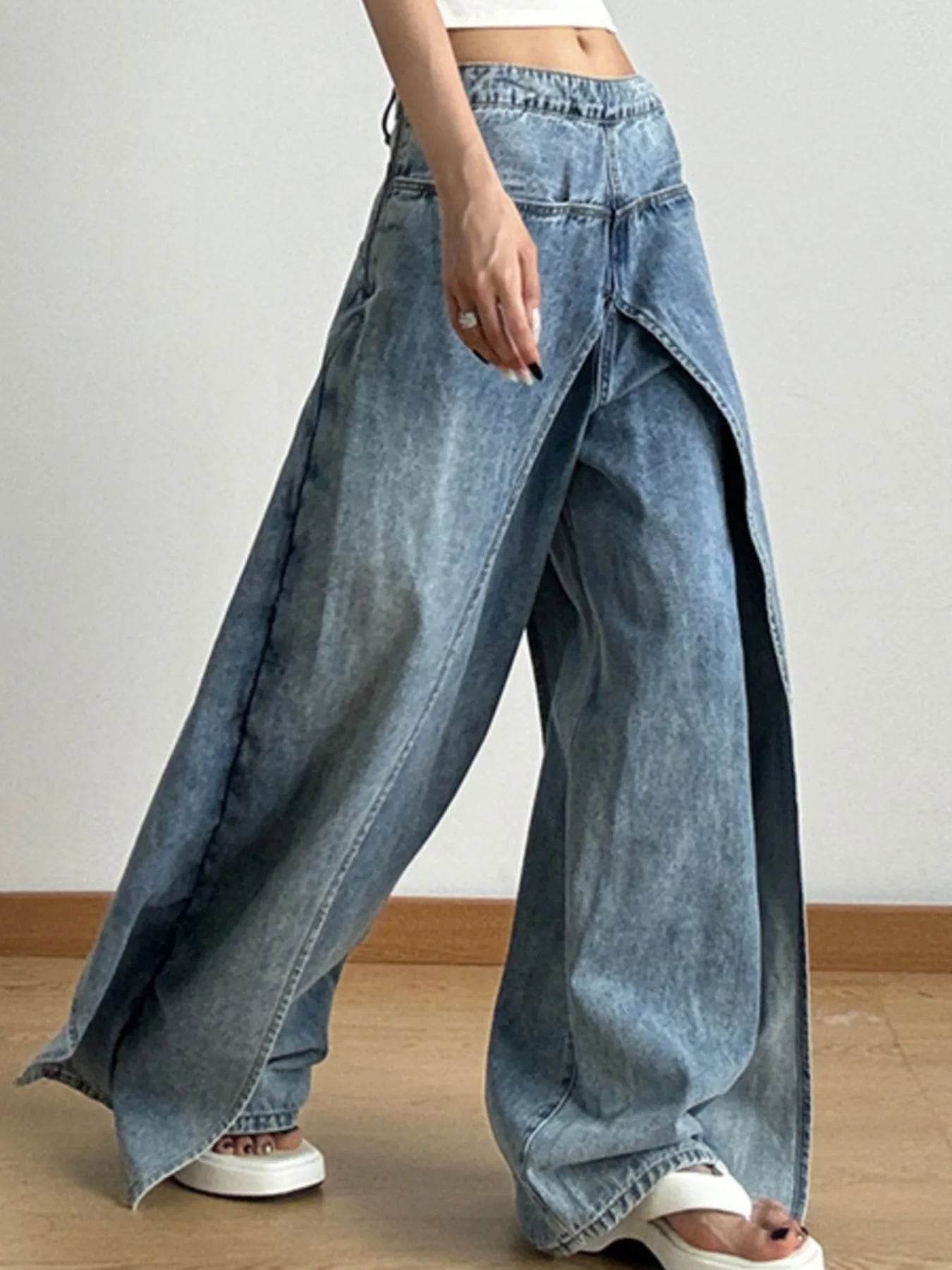 Wide Leg Wash Patchwork Jeans - Ultim8 Designs 4 U