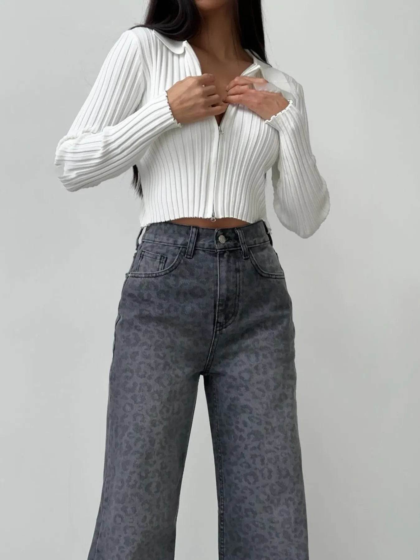 High-Waisted Leopard Print Flare Jeans - Ultim8 Designs 4 U