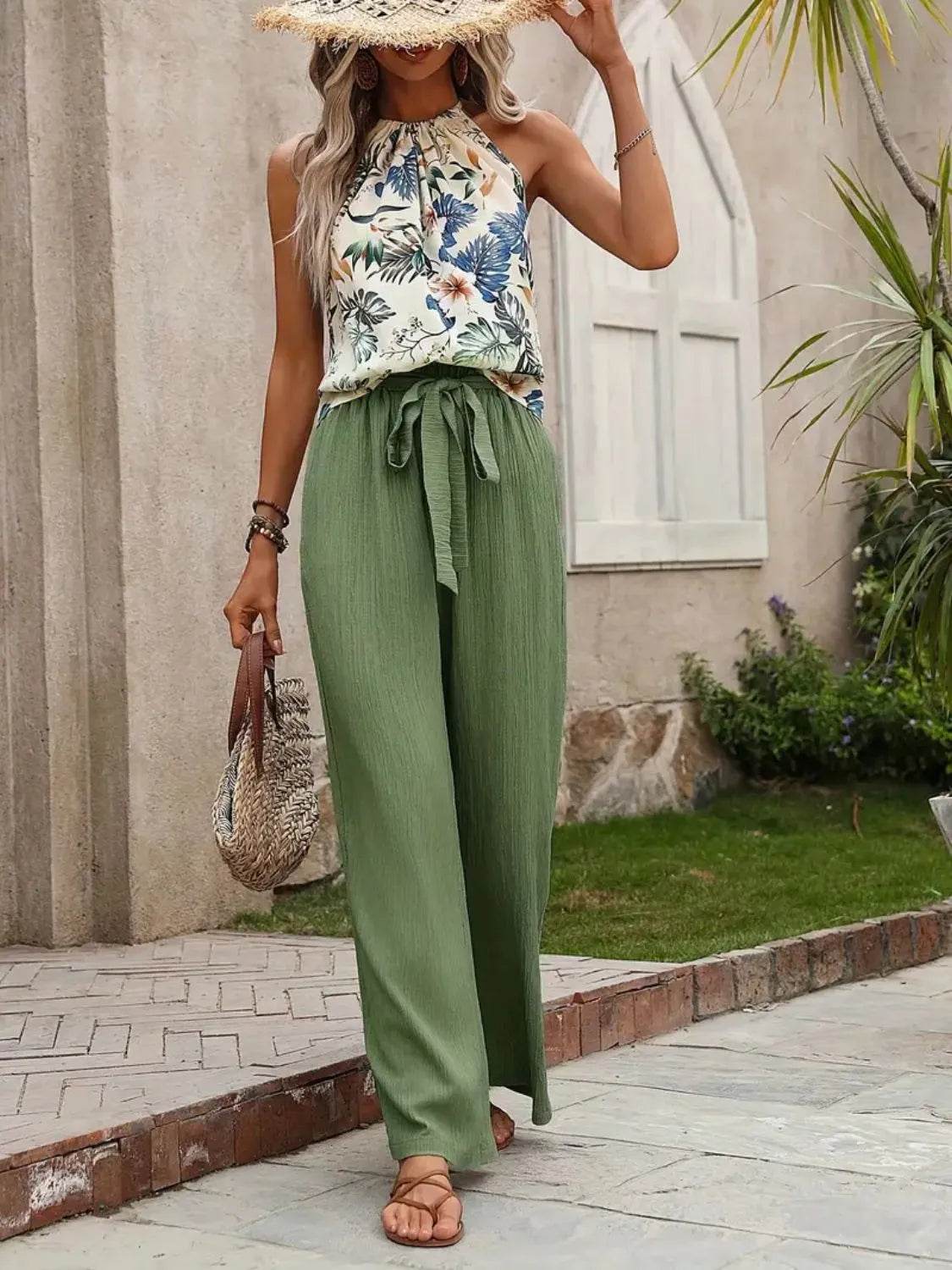Printed Tank Top and Wide Leg Pants Set - Ultim8 Designs 4 U