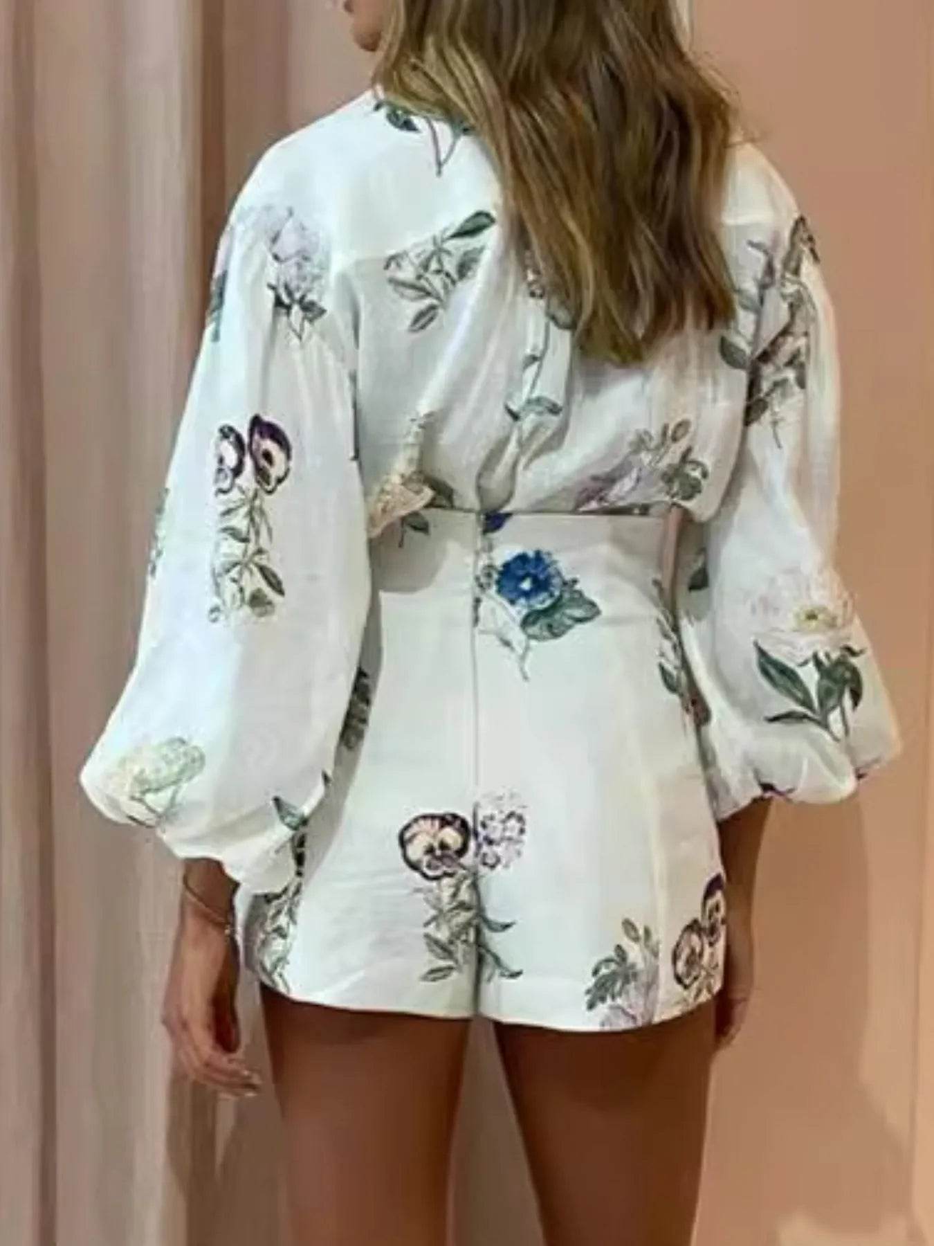 Printed Balloon Sleeve Top and Shorts Set - Ultim8 Designs 4 U