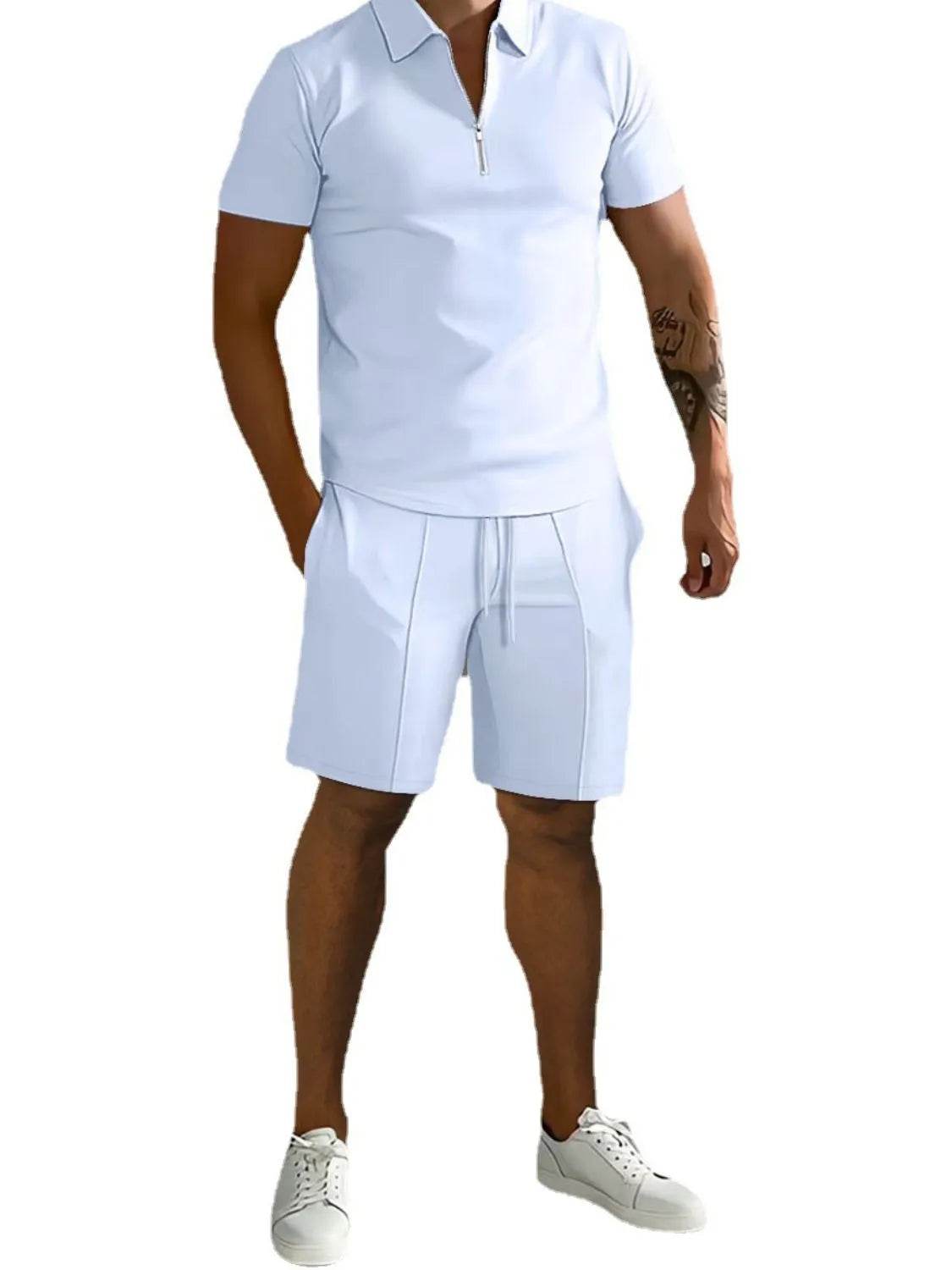 Men's Full Size Collared Neck Short Sleeve Top and Shorts Set Plus Size - Ultim8 Designs 4 U