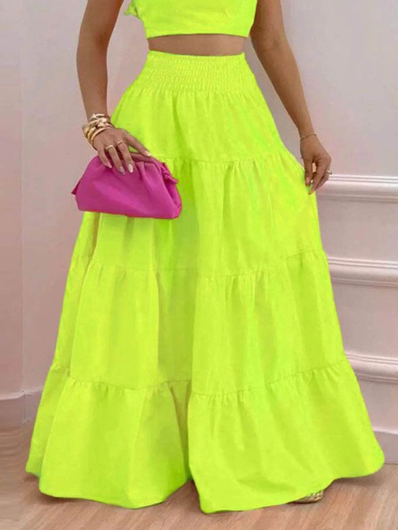 Full Size Ruffled Cami and Tiered Maxi Skirt Set Plus Size - Ultim8 Designs 4 U