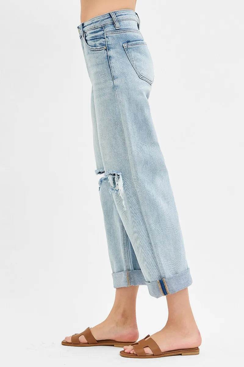 RISEN Full Size Mid Rise Fit Boyfriend Jeans with Cuff Plus Size - Ultim8 Designs 4 U