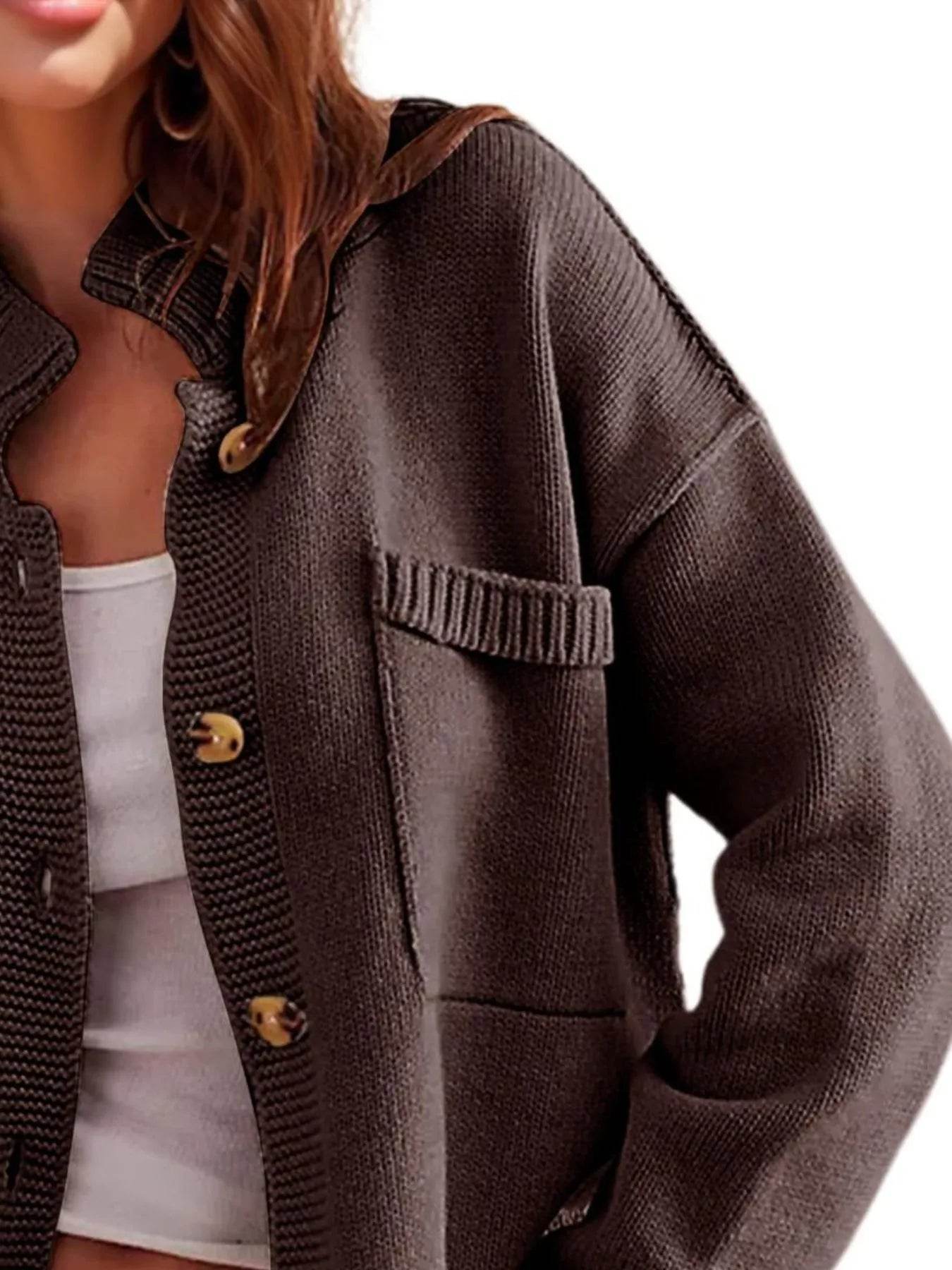 Ribbed Hem Button Up Cardigan - Ultim8 Designs 4 U