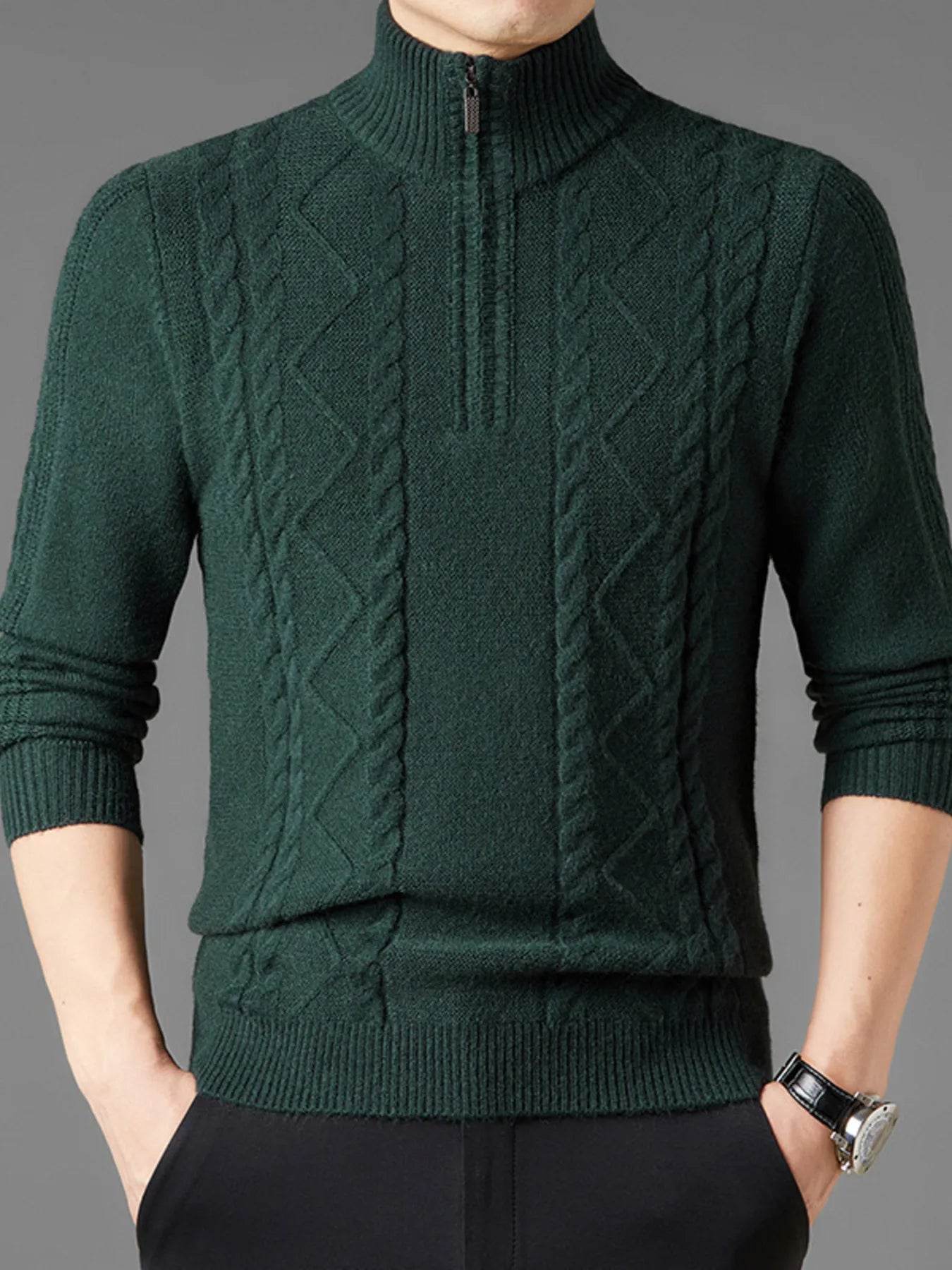 Men's Plus Size Cable Knit Quarter-Zip Sweater - Ultim8 Designs 4 U