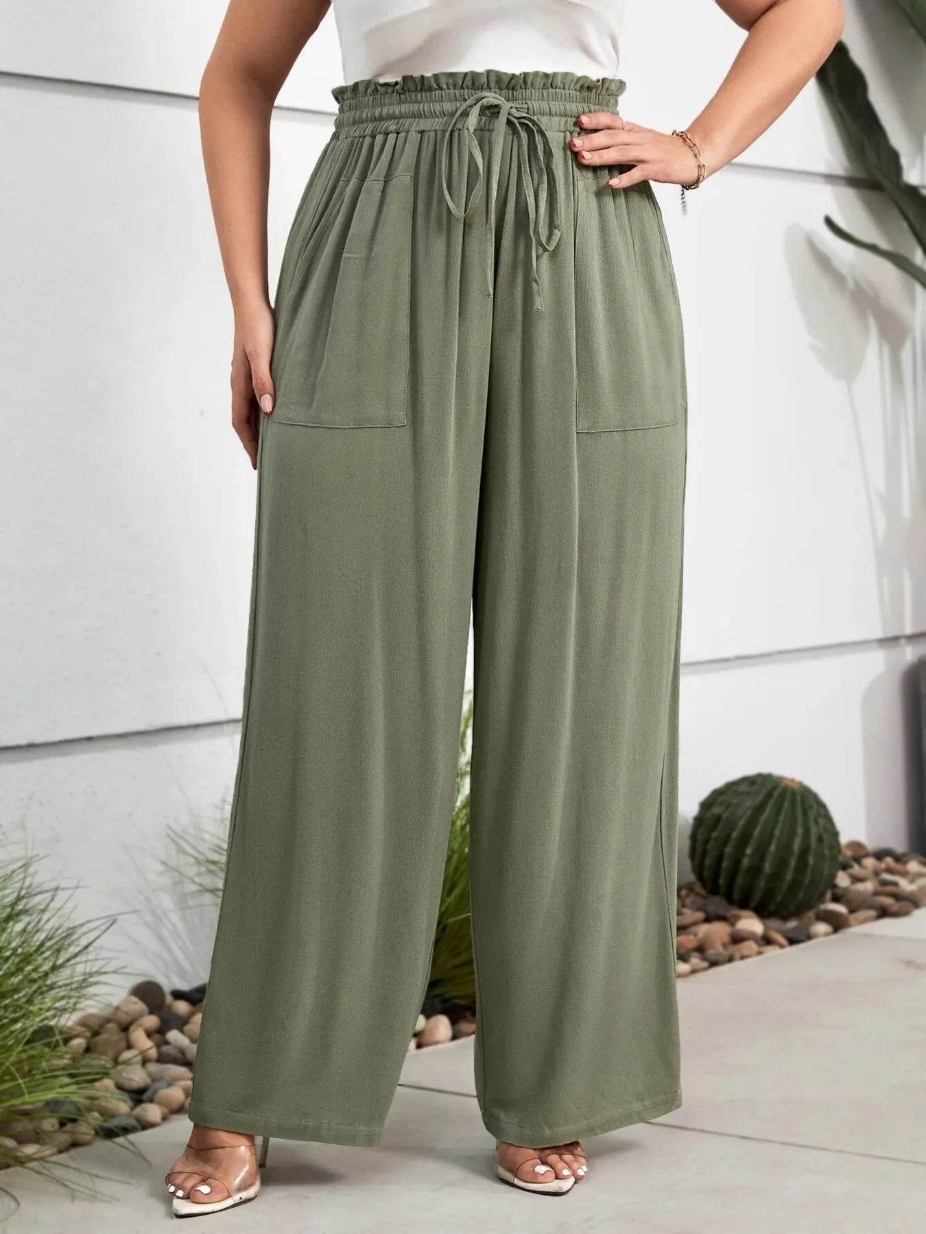 Plus Size High Waist Wide Leg Drawstring Pants - Ultim8 Designs 4 U