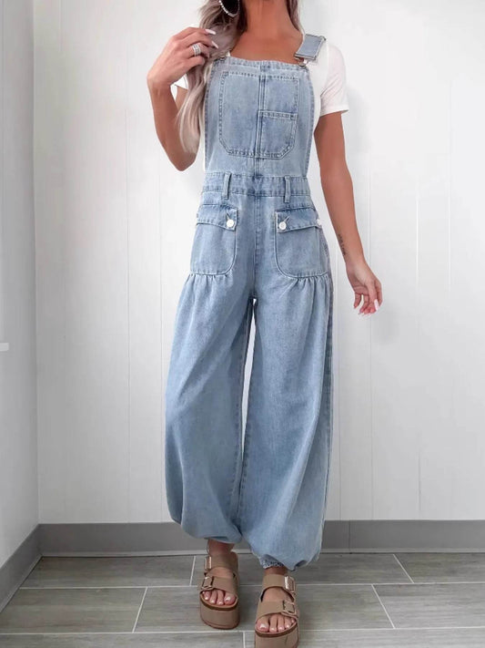 Wide Leg Denim Overalls - Ultim8 Designs 4 U