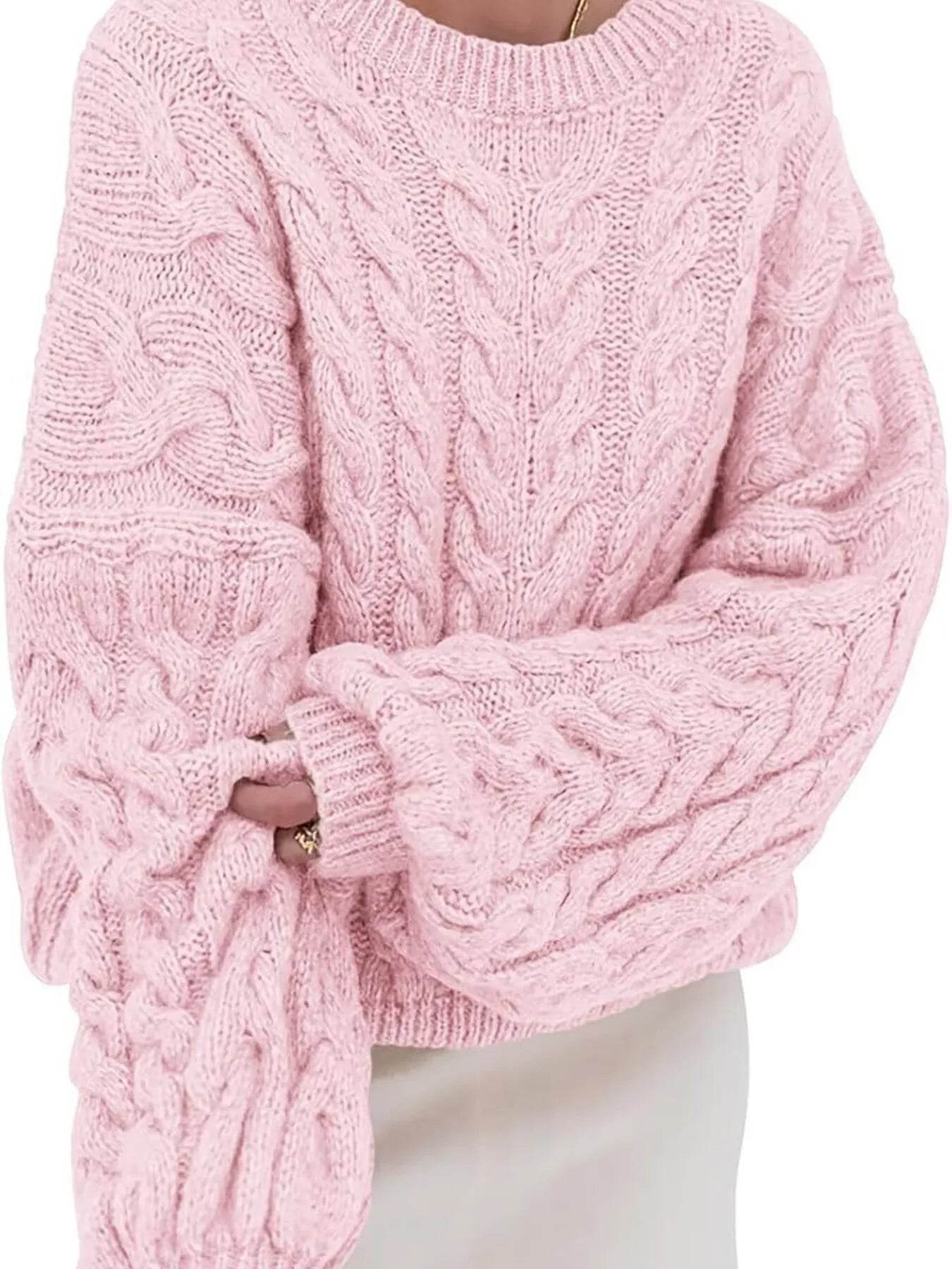 Cable Knit Long Sleeve Sweater - Ultim8 Designs 4 U