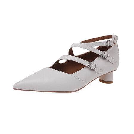 Full Leather Inside And Outside Thick Heel Pointed Buckle Leather Shoes - Ultim8 Designs 4 U