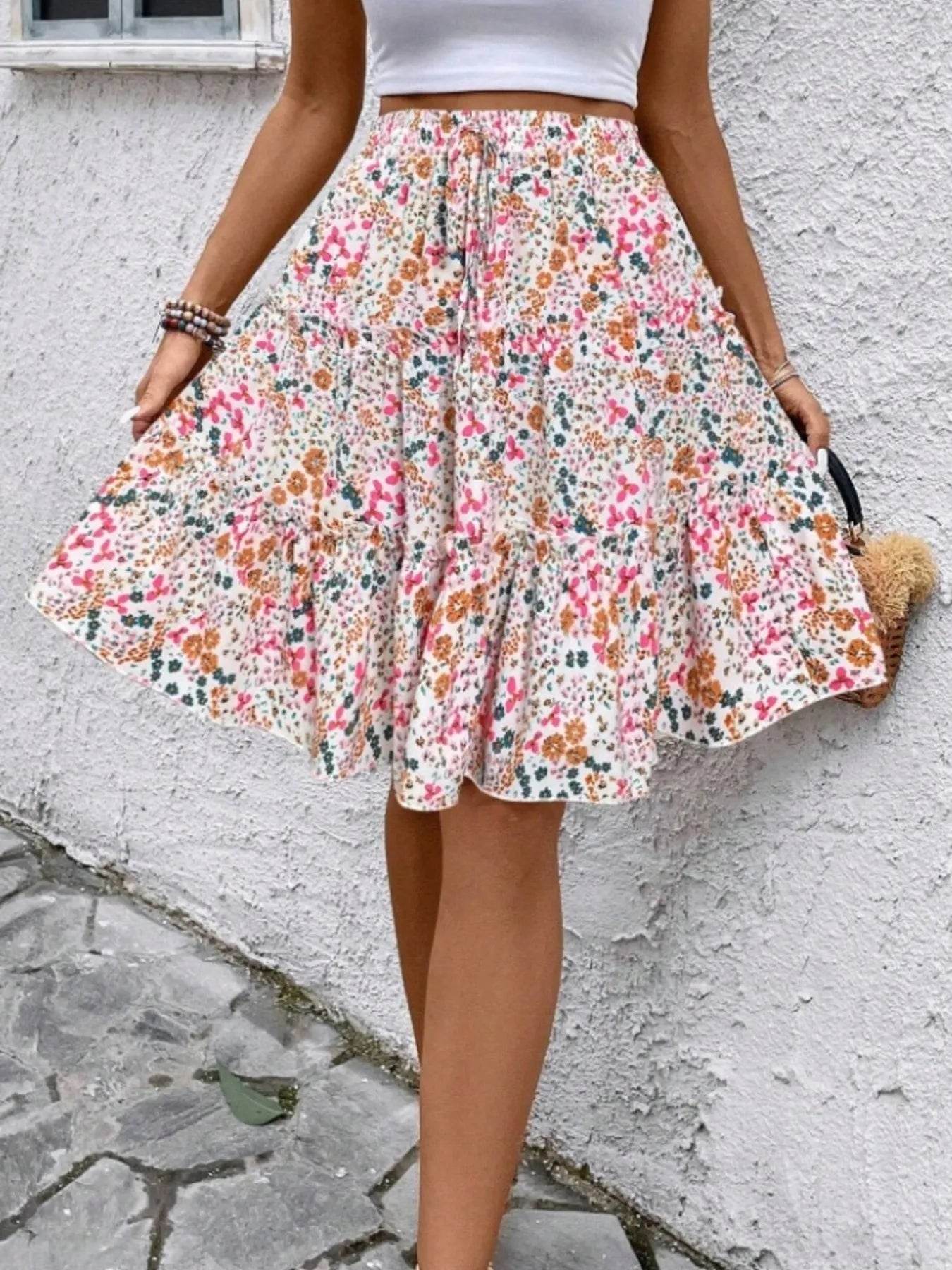Floral Print Midi Skirt - Ultim8 Designs 4 U