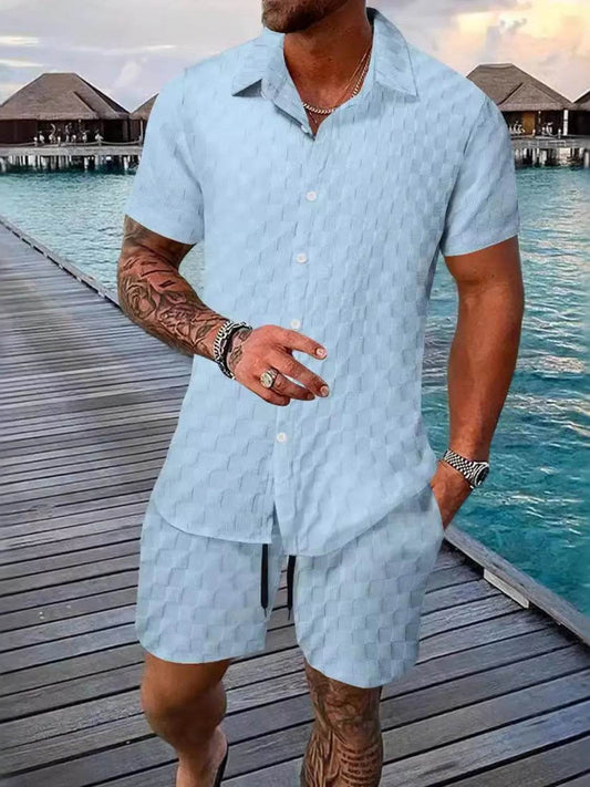 Men's Full Size Collared Neck Short Sleeve Top and Shorts Set Plus Size - Ultim8 Designs 4 U