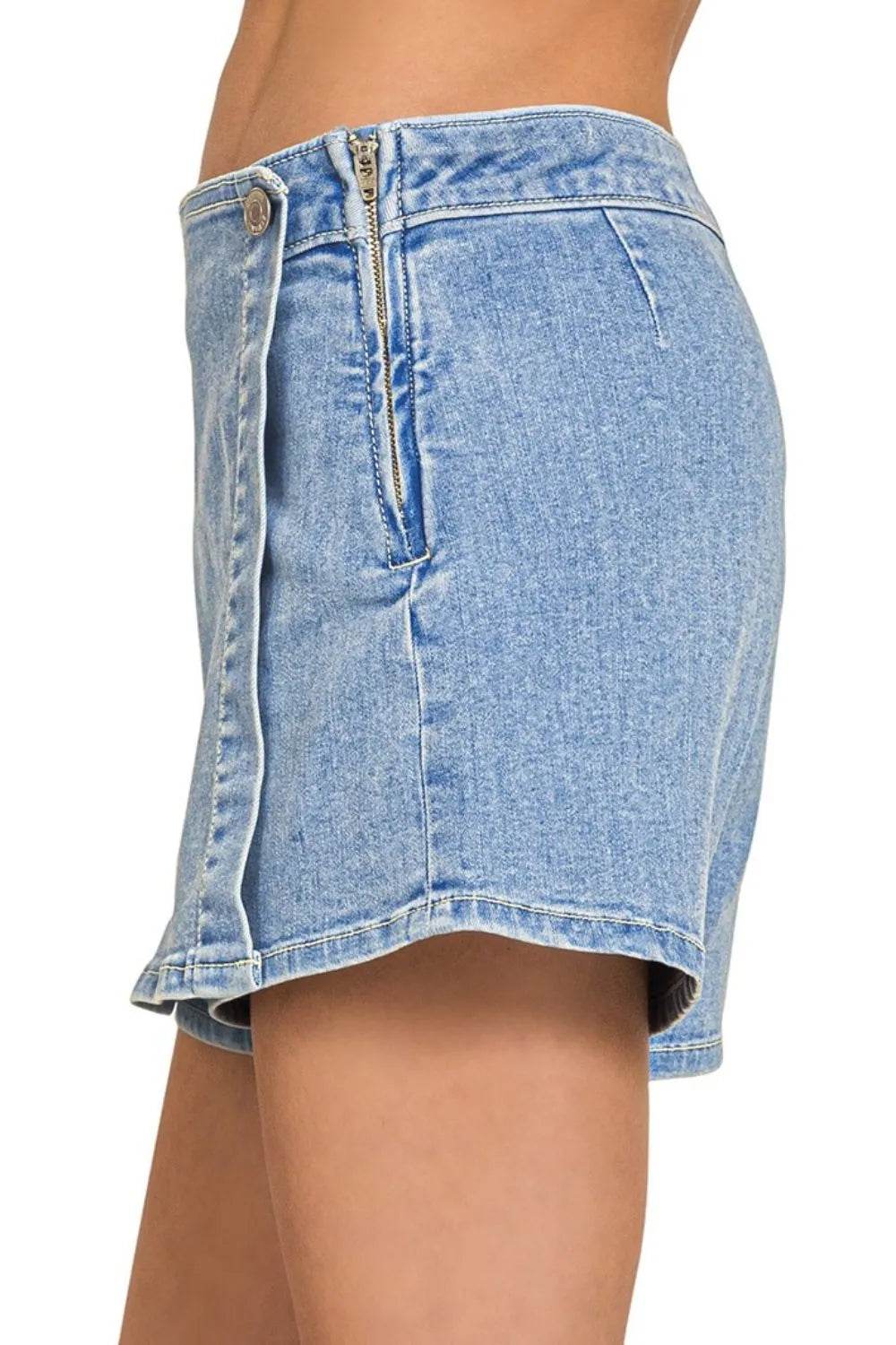 Zenana Wrap Front Skort Denim Shorts - Ultim8 Designs 4 U