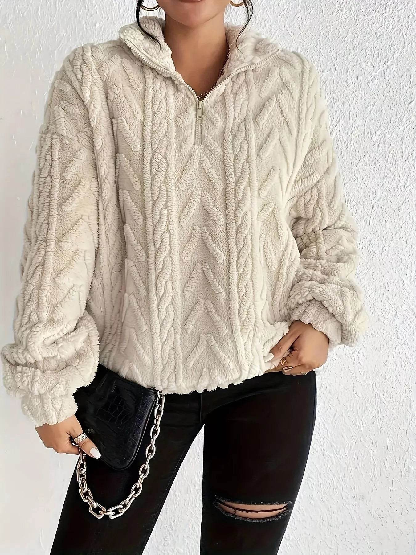 Quarter Zip Dropped Shoulder Sherpa Sweatshirt - Ultim8 Designs 4 U