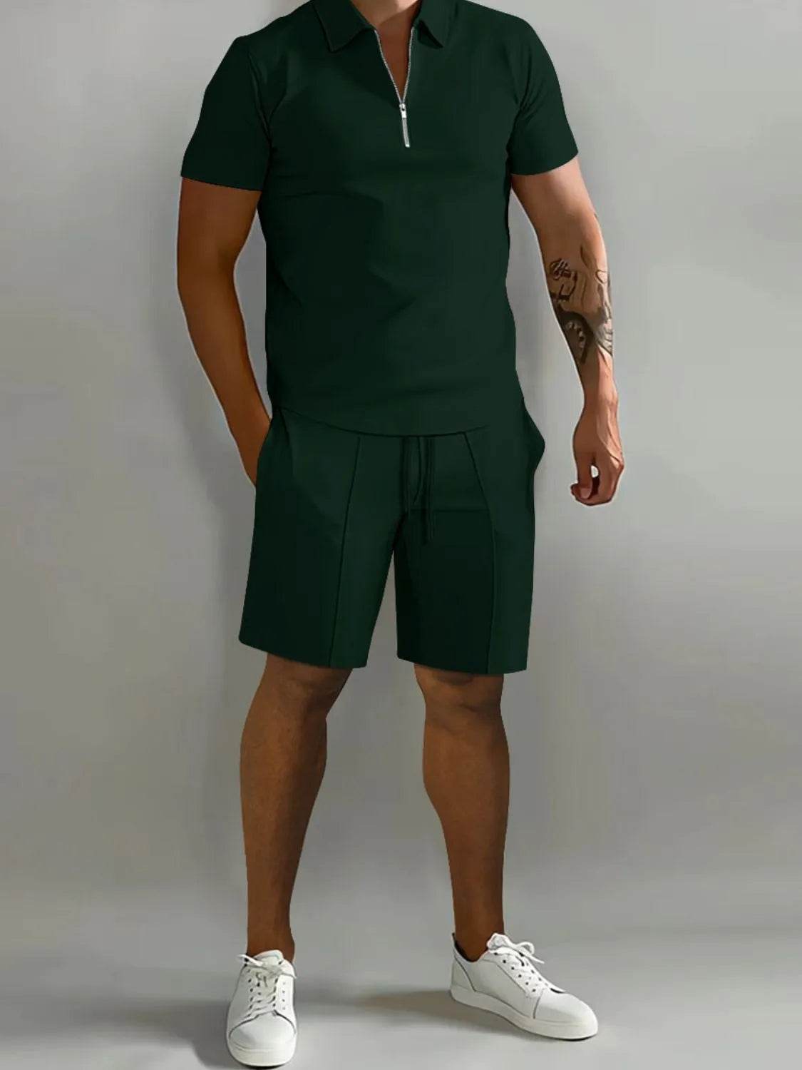Men's Full Size Collared Neck Short Sleeve Top and Shorts Set Plus Size - Ultim8 Designs 4 U