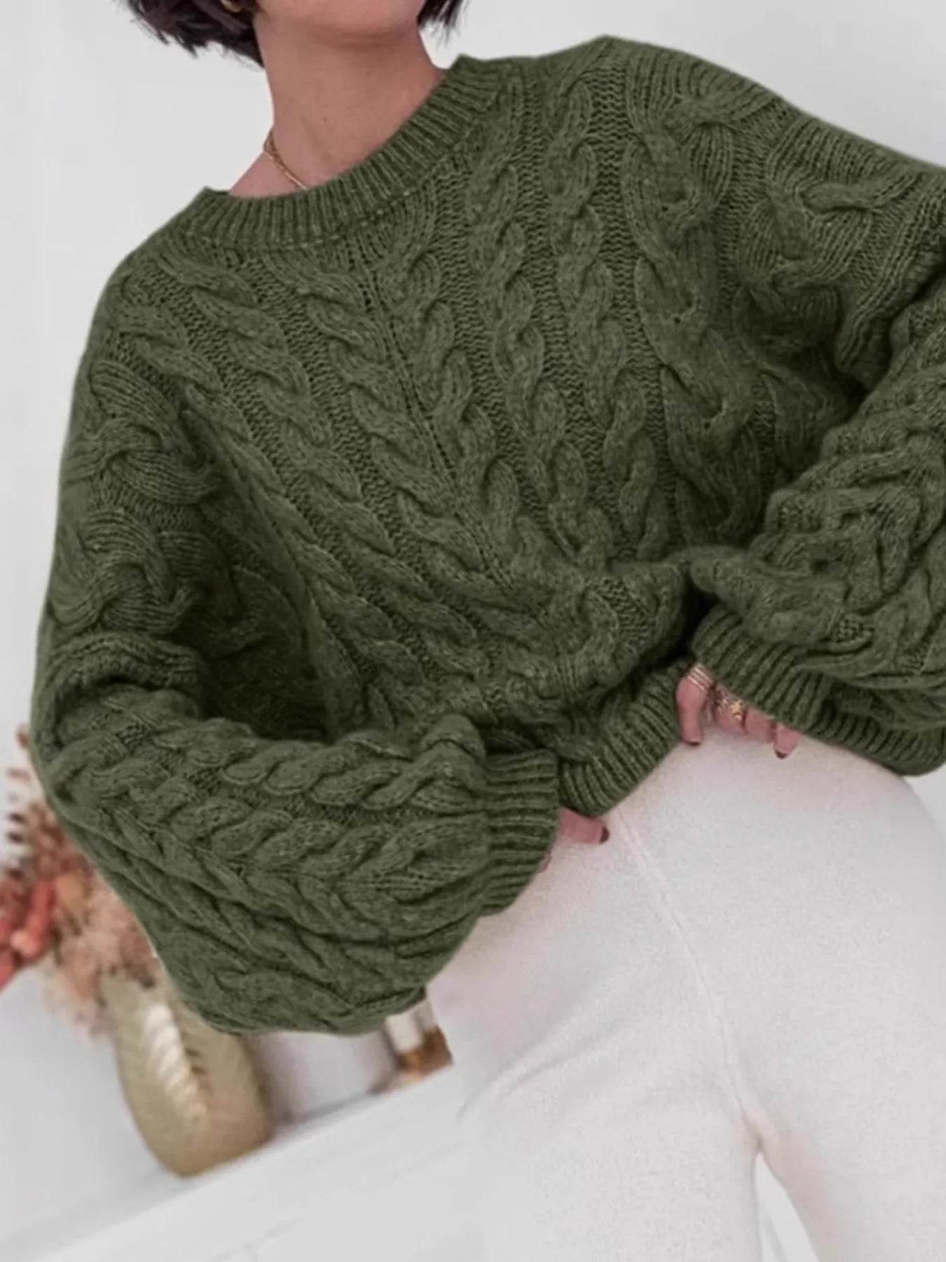 Cable Knit Long Sleeve Sweater - Ultim8 Designs 4 U