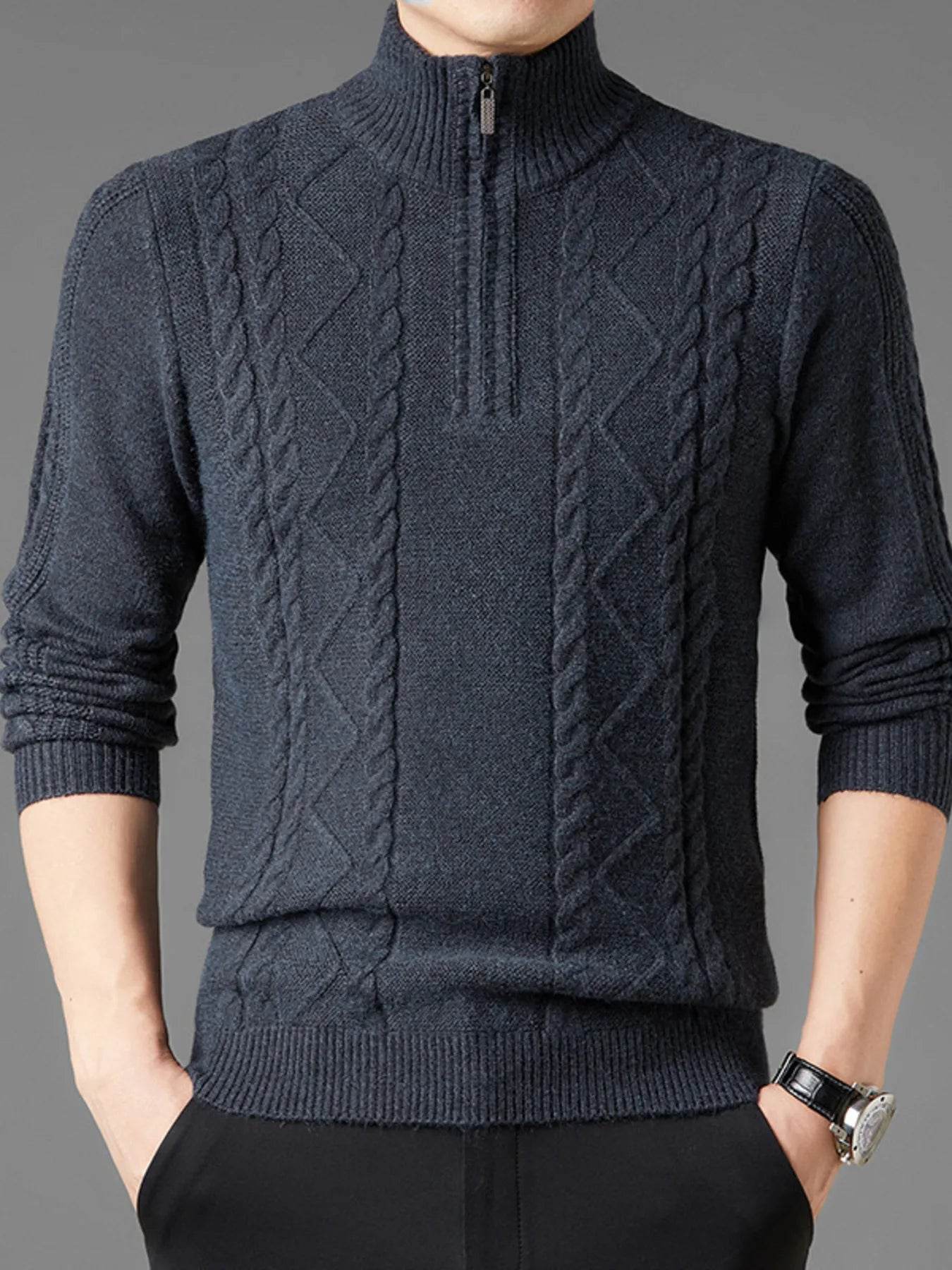 Men's Plus Size Cable Knit Quarter-Zip Sweater - Ultim8 Designs 4 U