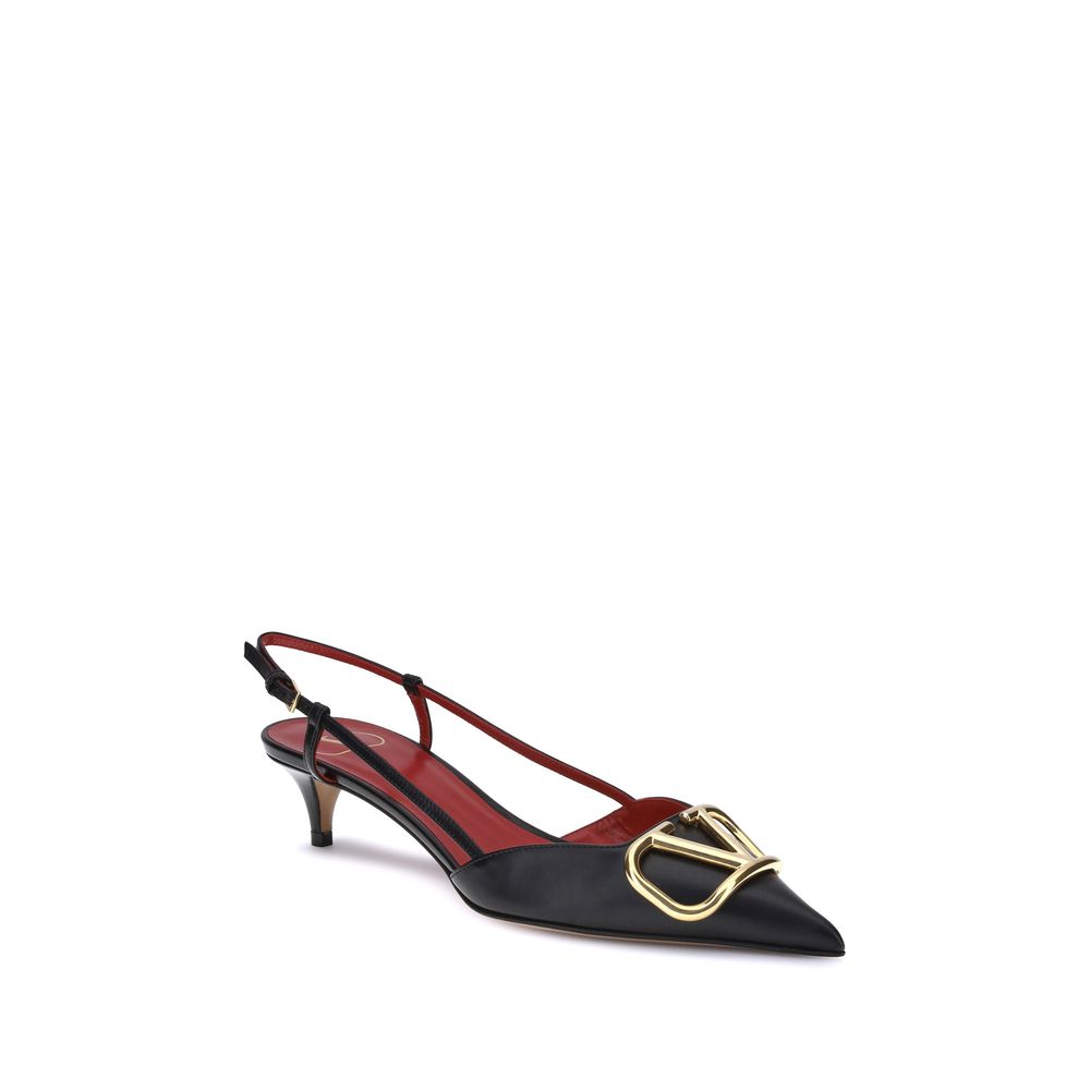 Valentino Garavani Black Calf Leather Bos Taurus Mid Heel Pumps