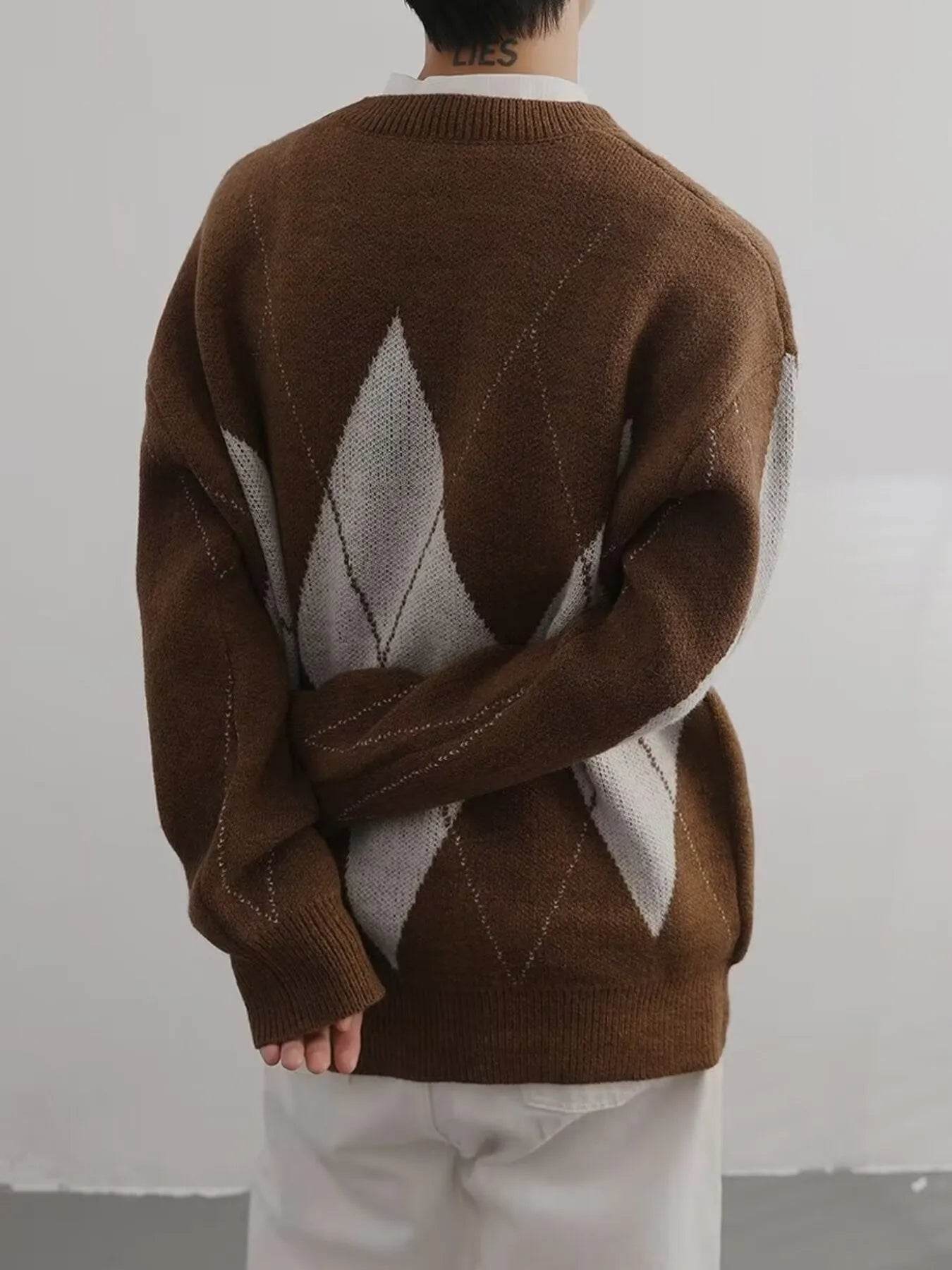 Men's Argyle Pattern Oversized Sweater - Ultim8 Designs 4 U