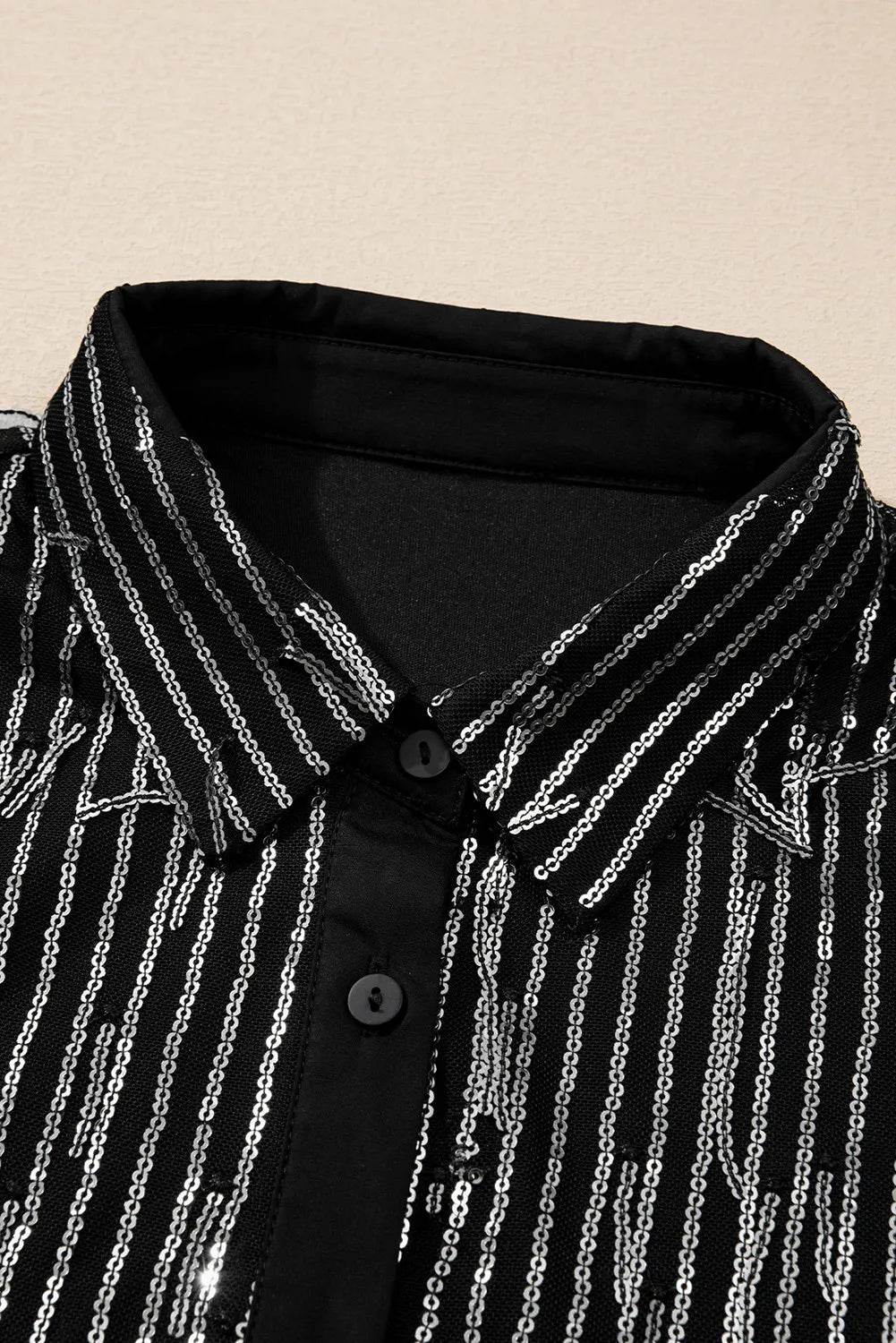 Sequin Collared Neck Long Sleeve Shirt - Ultim8 Designs 4 U