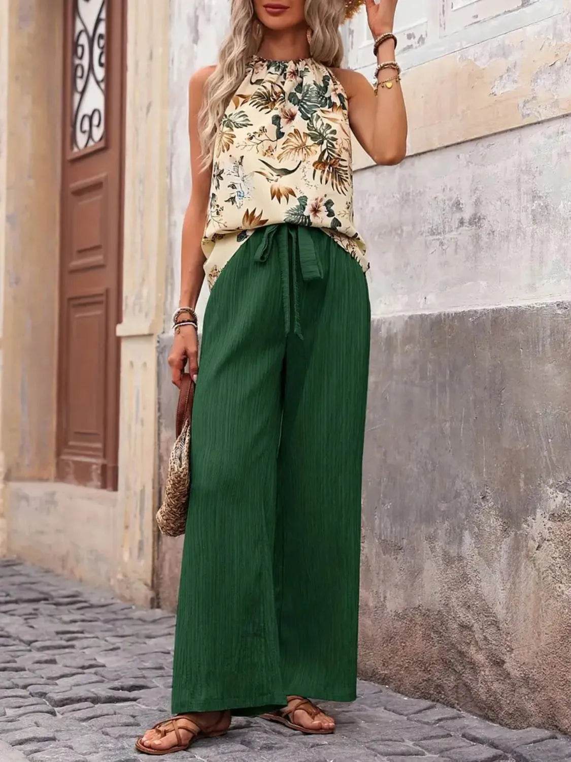 Printed Tank Top and Wide Leg Pants Set - Ultim8 Designs 4 U