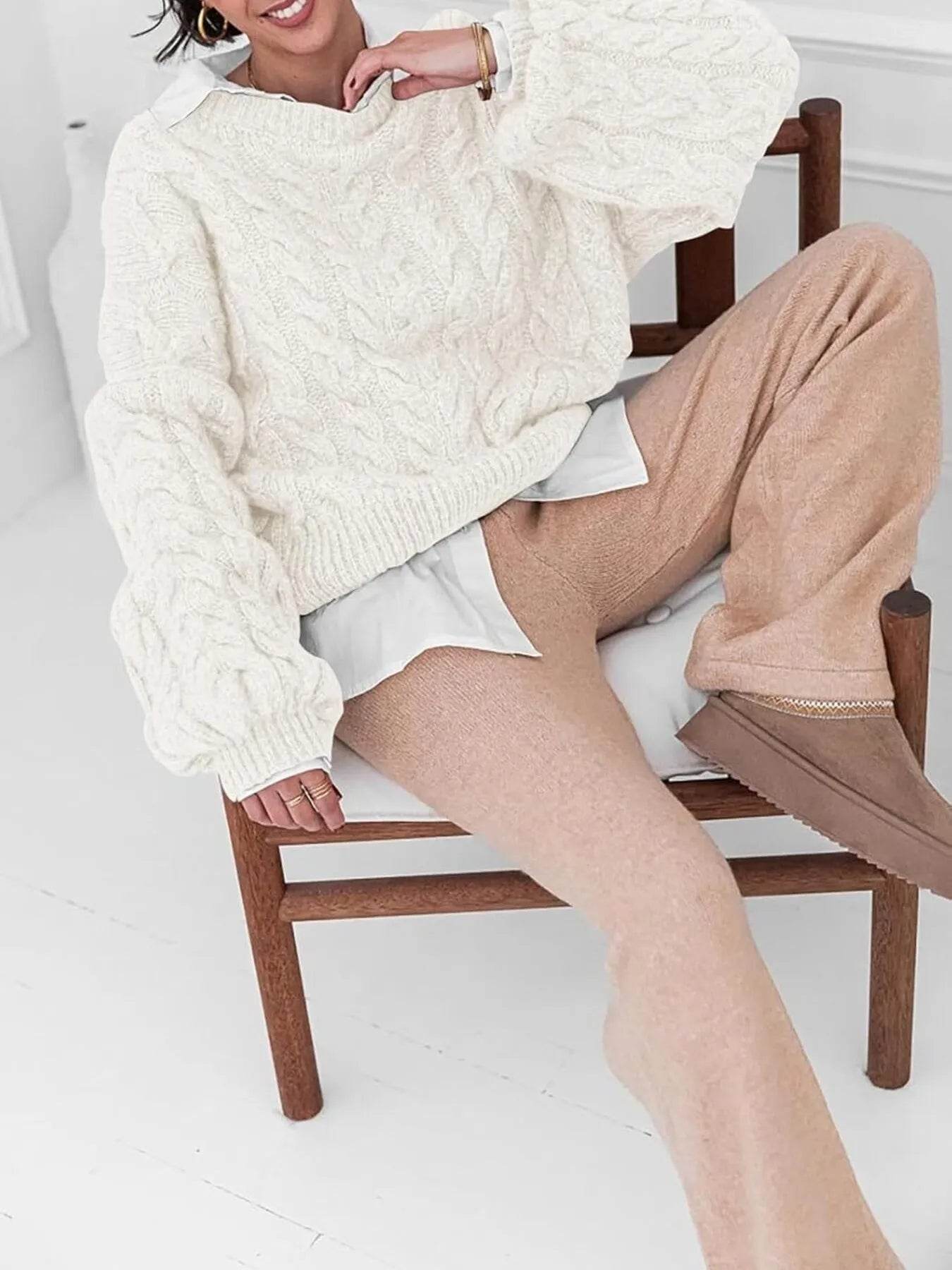 Cable Knit Long Sleeve Sweater - Ultim8 Designs 4 U