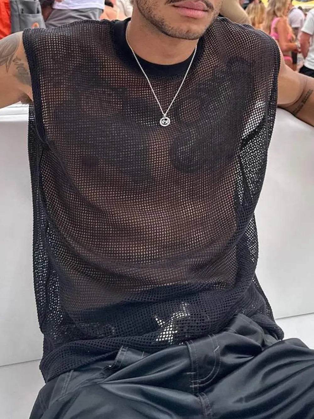 Men's Full Size Openwork Round Neck Tank Plus Size - Ultim8 Designs 4 U